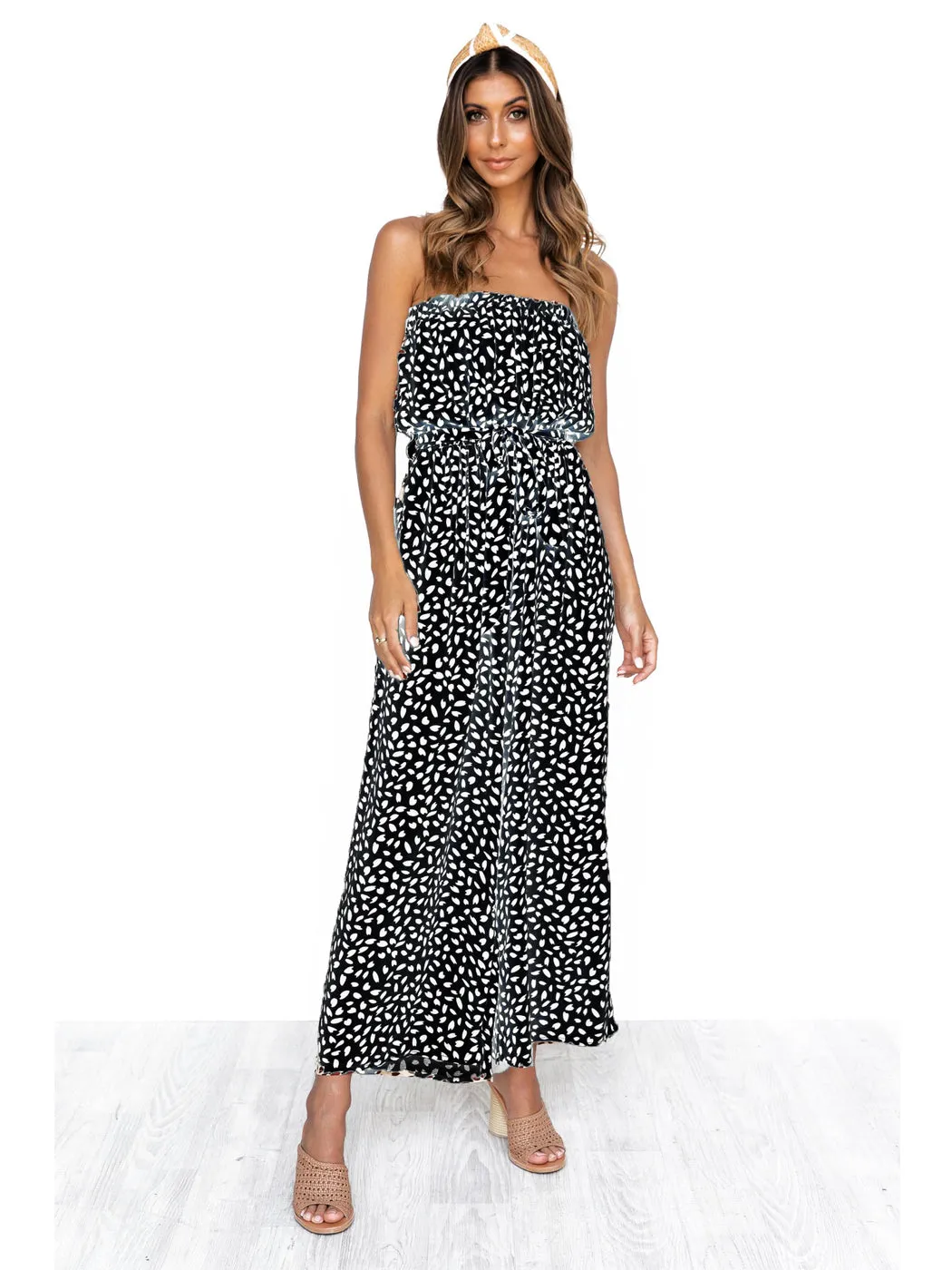 Anna-Kaci Women's Off Shoulder Jumpsuit Printed Belted Elastic Waist Wide Leg Romper with Pockets