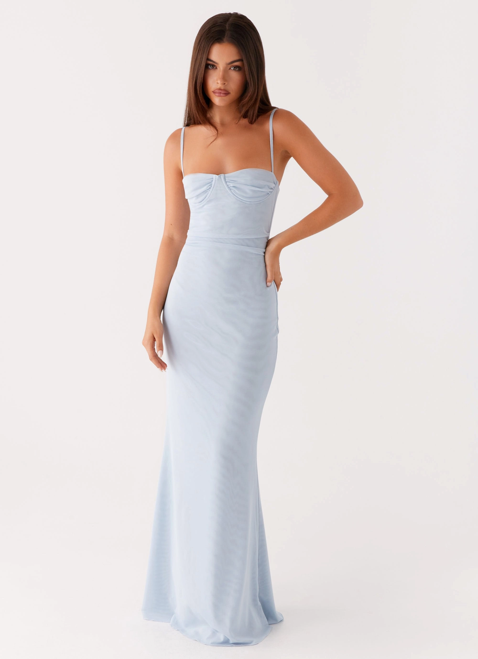 Anna Sophia Maxi Dress - Blue ruffle trim Elegant Style