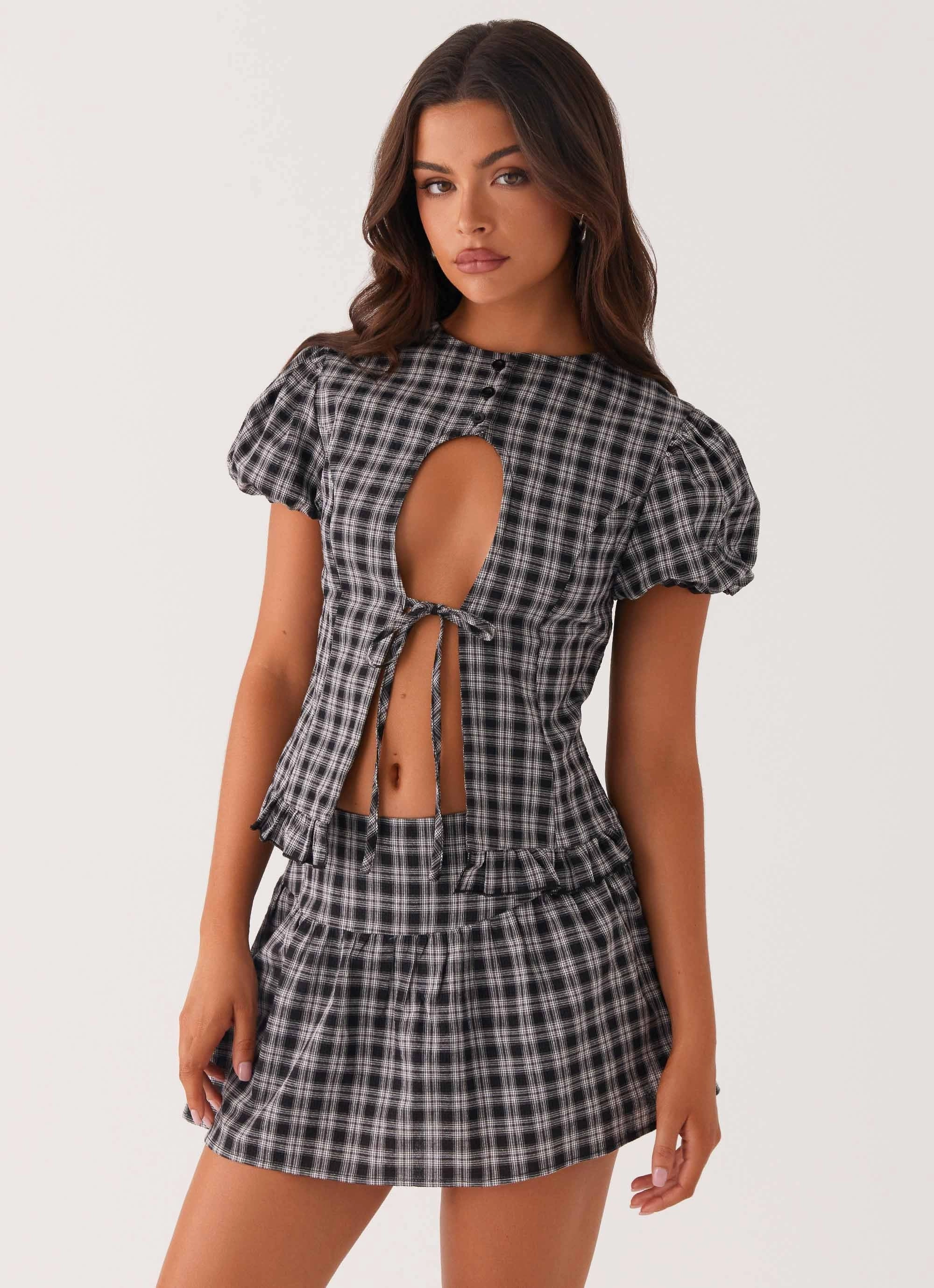 Annie Mini Skirt - White Black Check City Mood