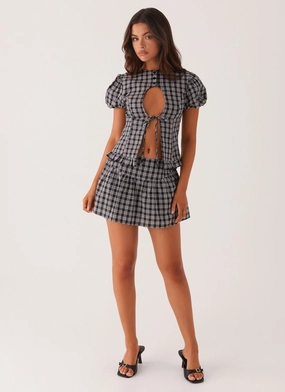 Flared hem Easy Movement Annie Mini Skirt - White Black Check