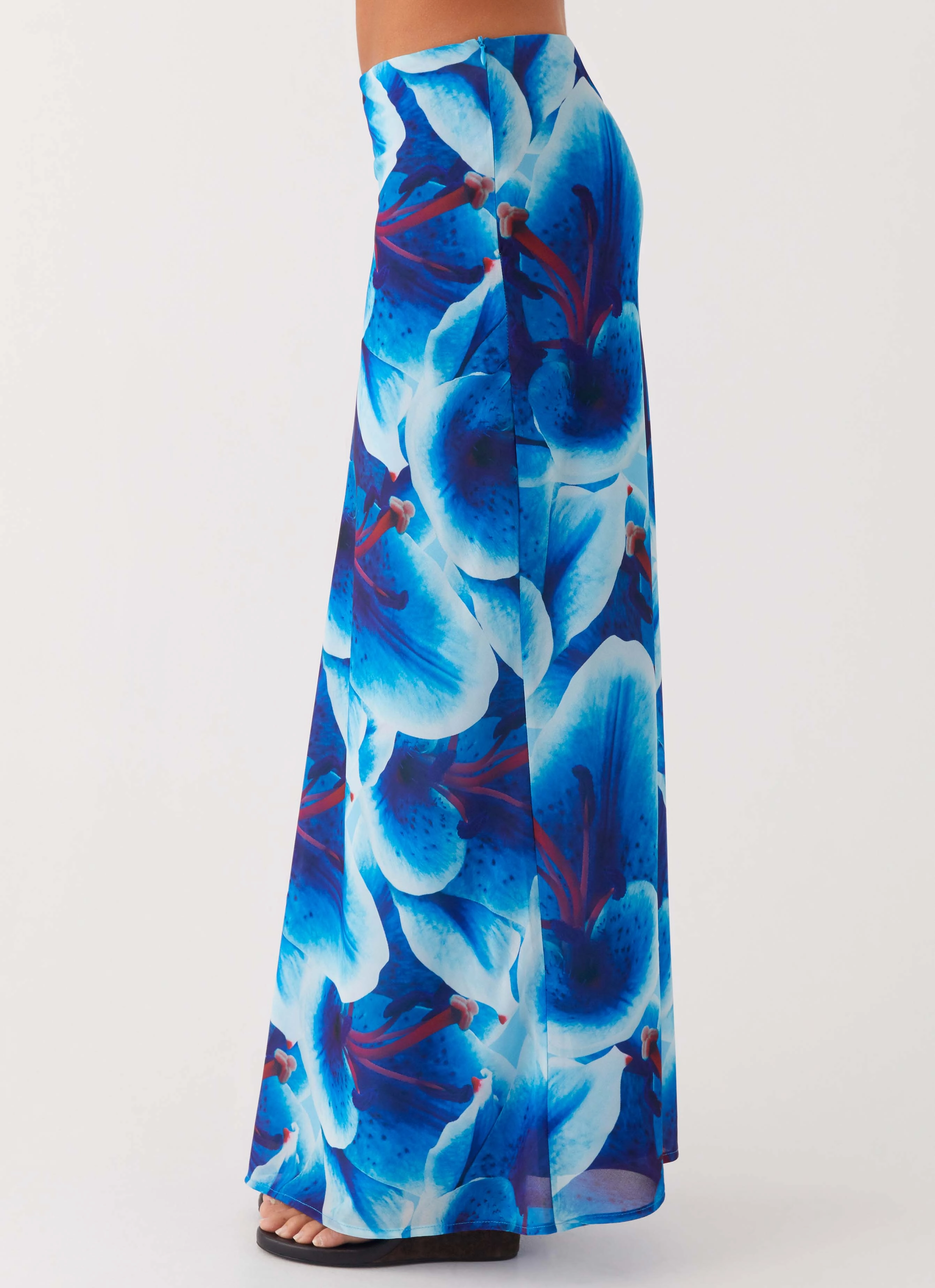 Another Life Chiffon Maxi Skirt - Turquoise Floral LightweightConstruction Tailored Fit