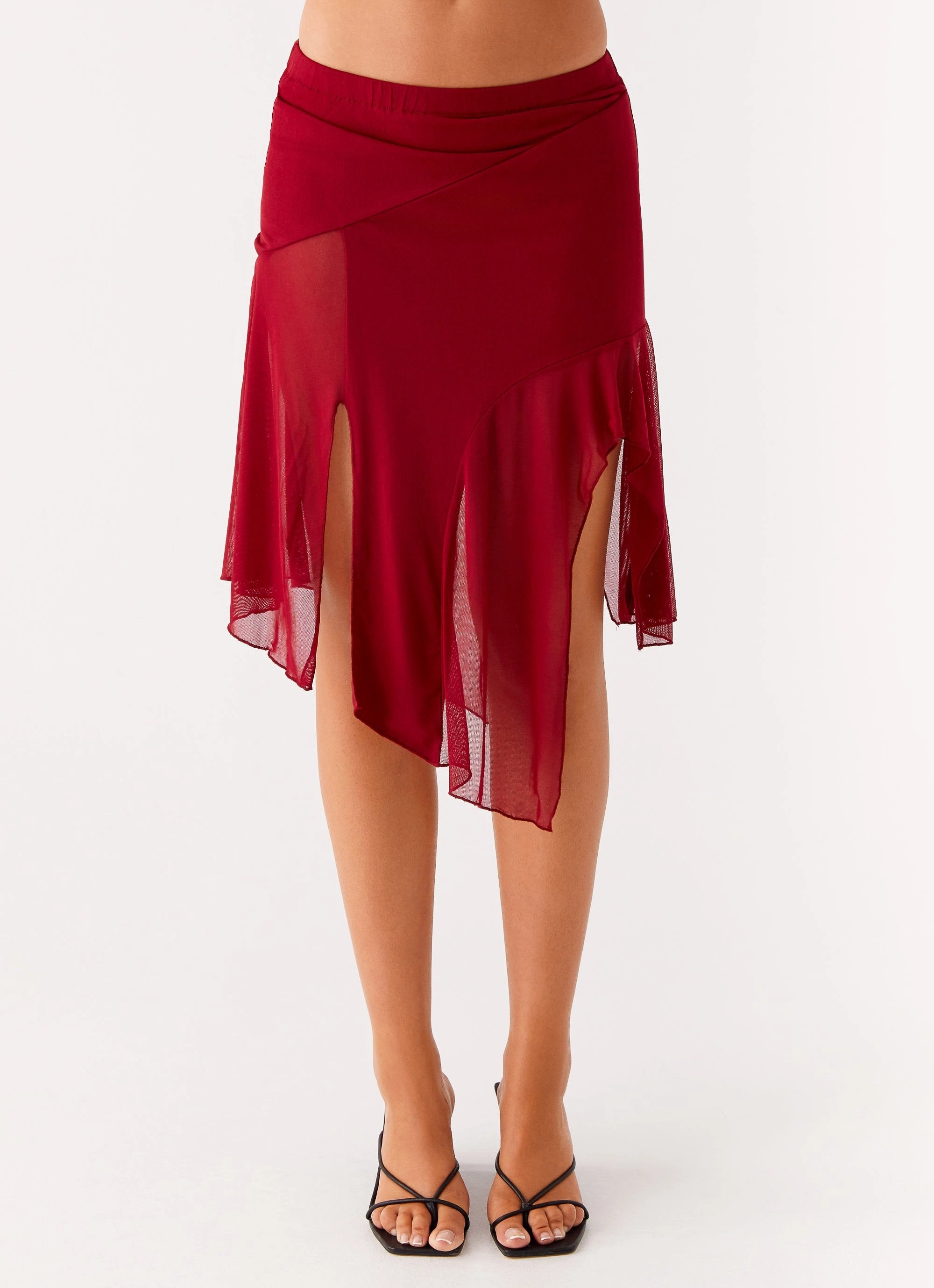 Formal Event Laidback Mood Anthea Mesh Midi Skirt - Red