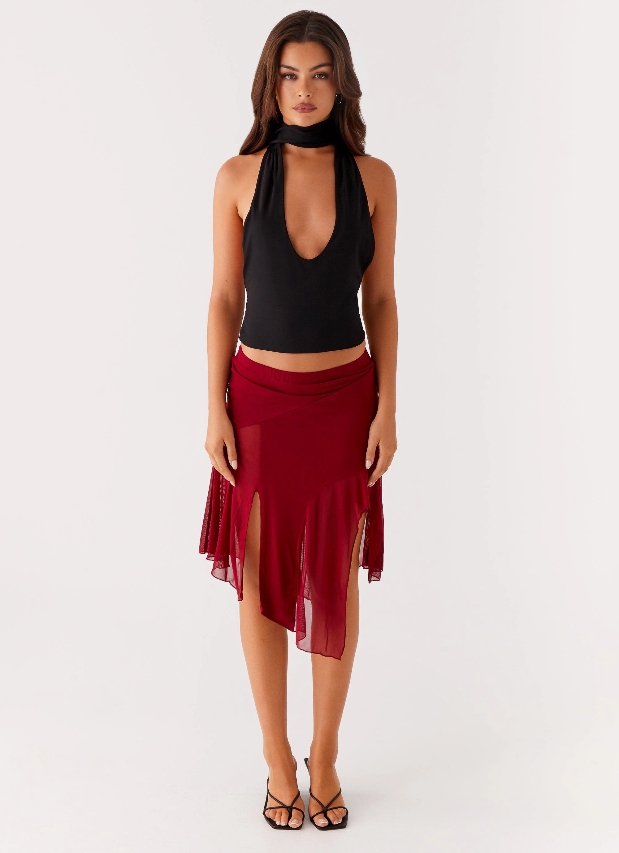 Anthea Mesh Midi Skirt - Red Ethically Made Mood Outfitboard