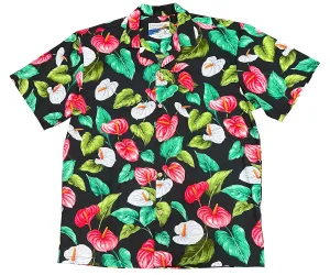Anthurium Garden Black Hawaiian Shirt