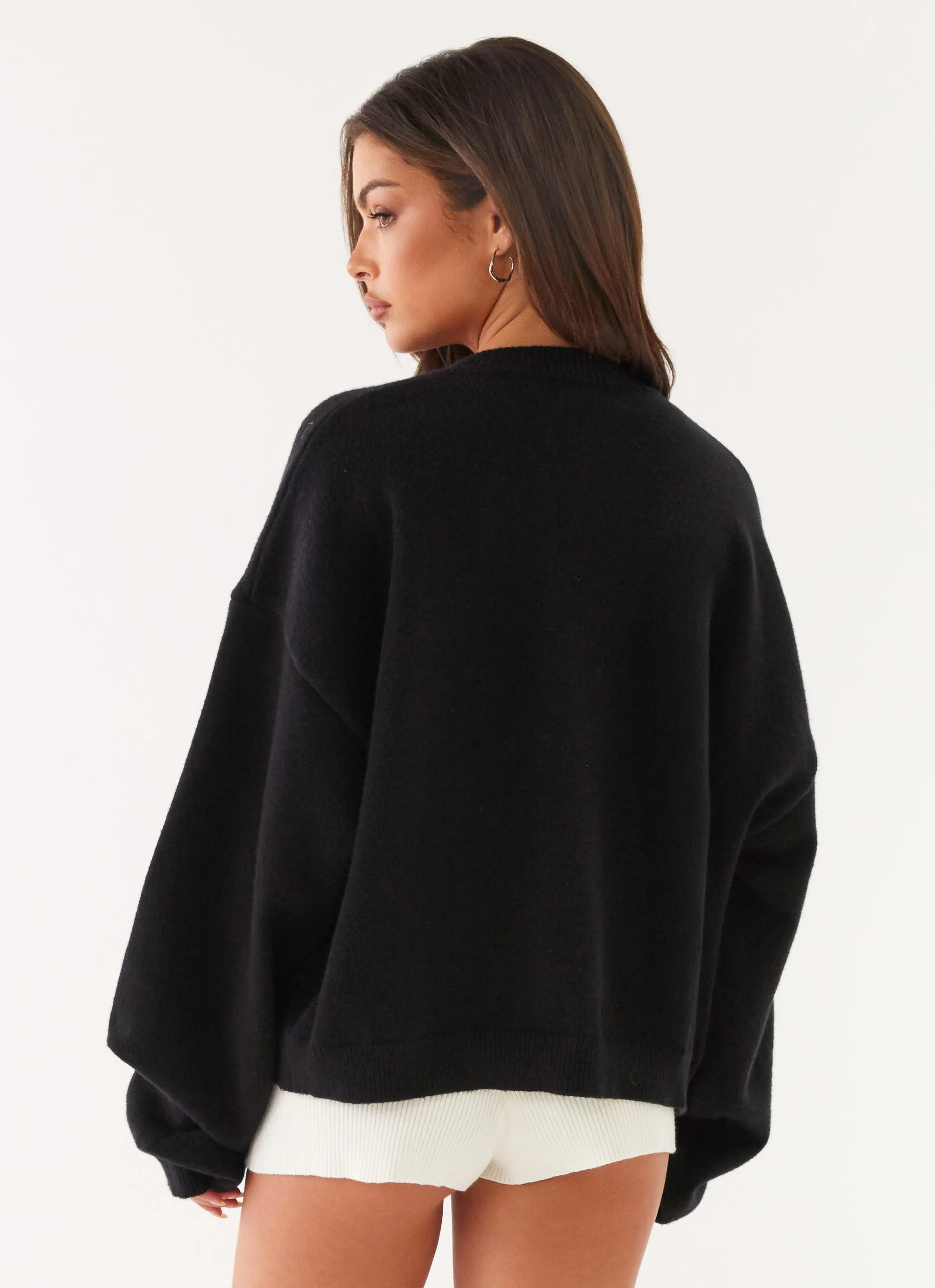 Annie One Button Cardigan - Black Metallic Fiber Blend ZeroWasteProduction