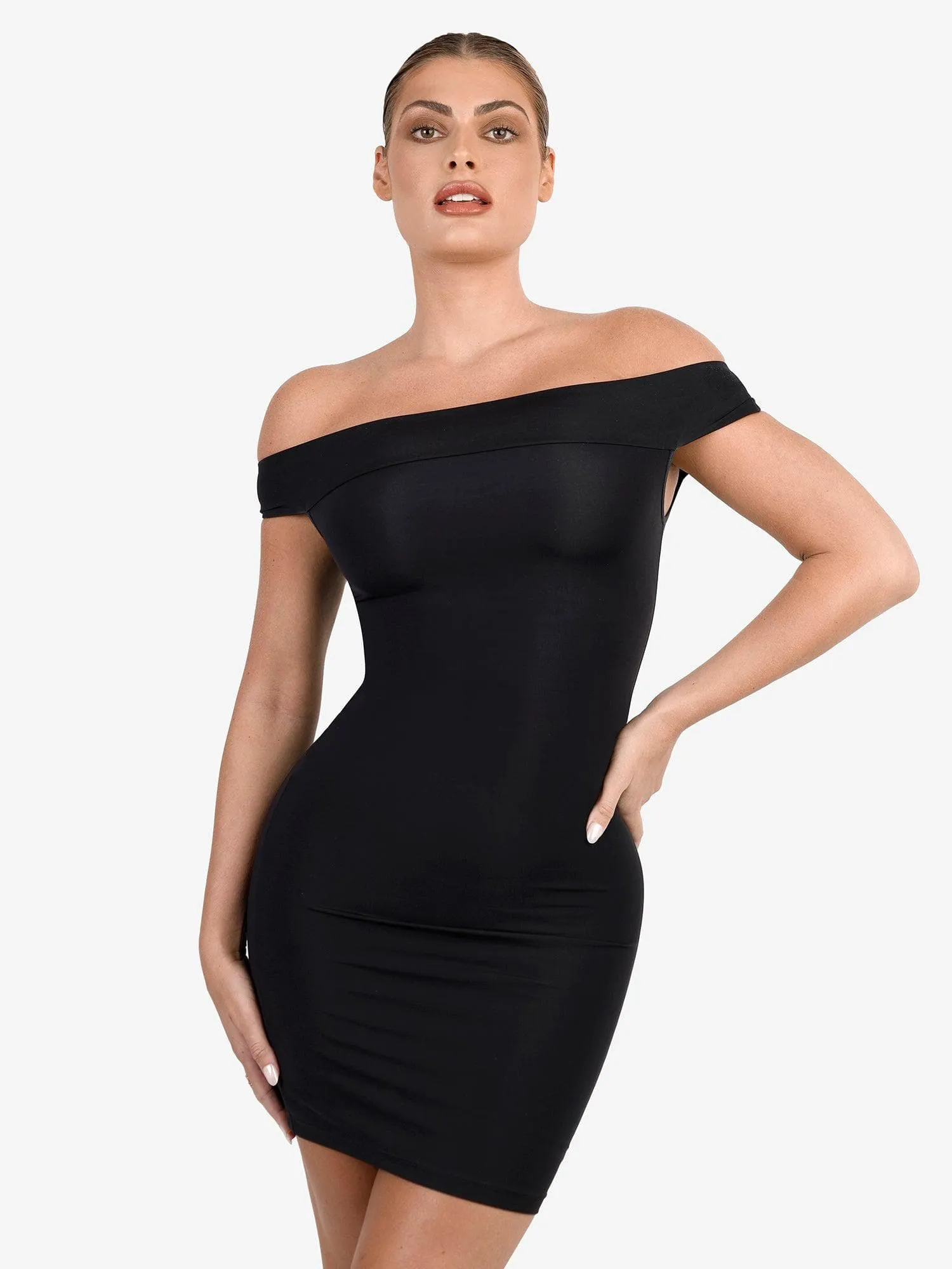 LowProfile Zipper Shapewear Off-the-Shoulder Bodycon Mini Dress