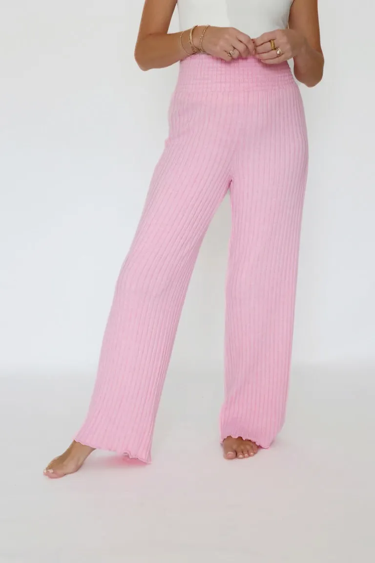 Dawn Smocked Rib Pant - Passionfruit Contrast Trim Relaxed Vibe