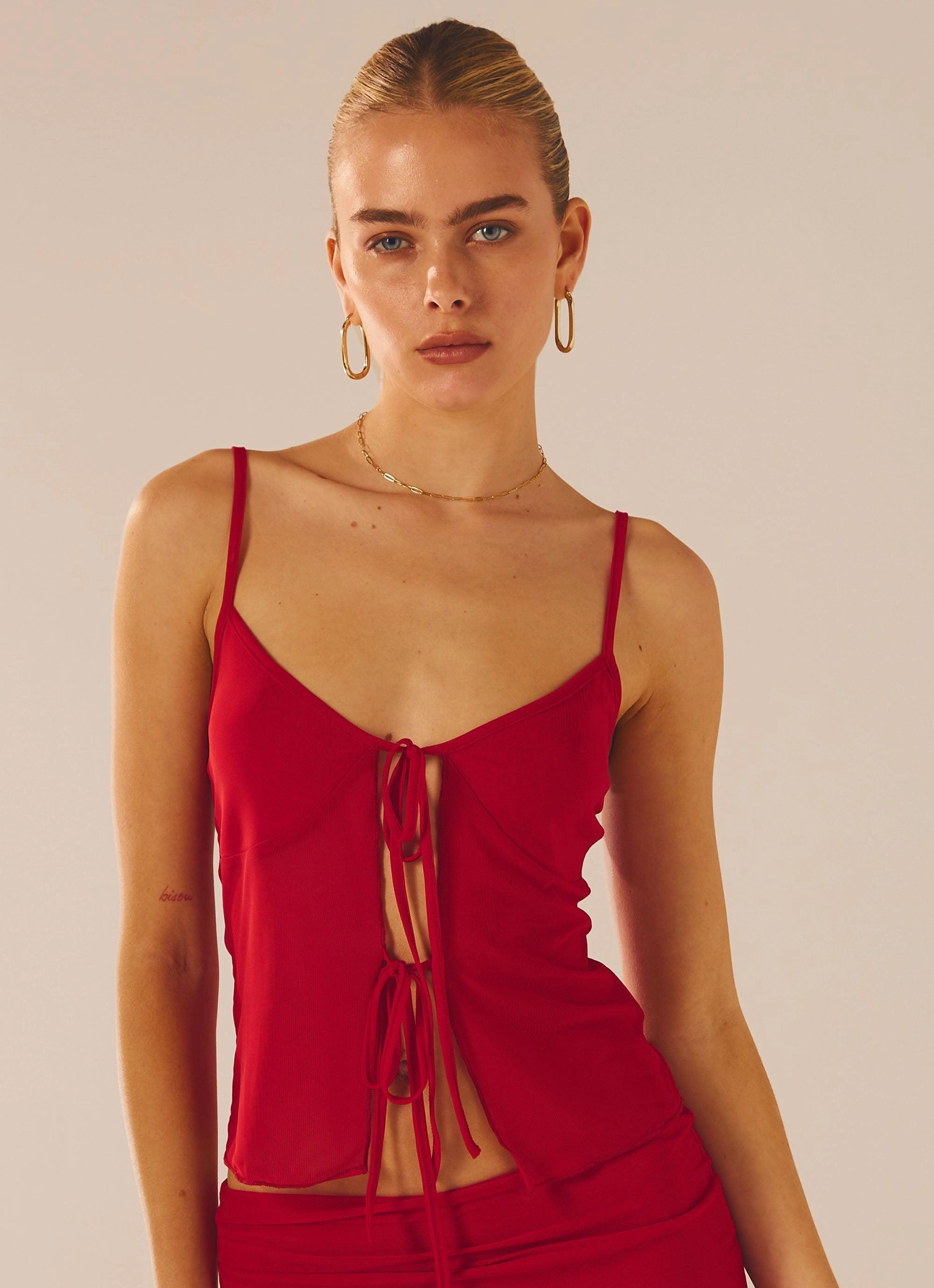 Bittersweet Mesh Cami Top - Red Rose Durable Color Retention