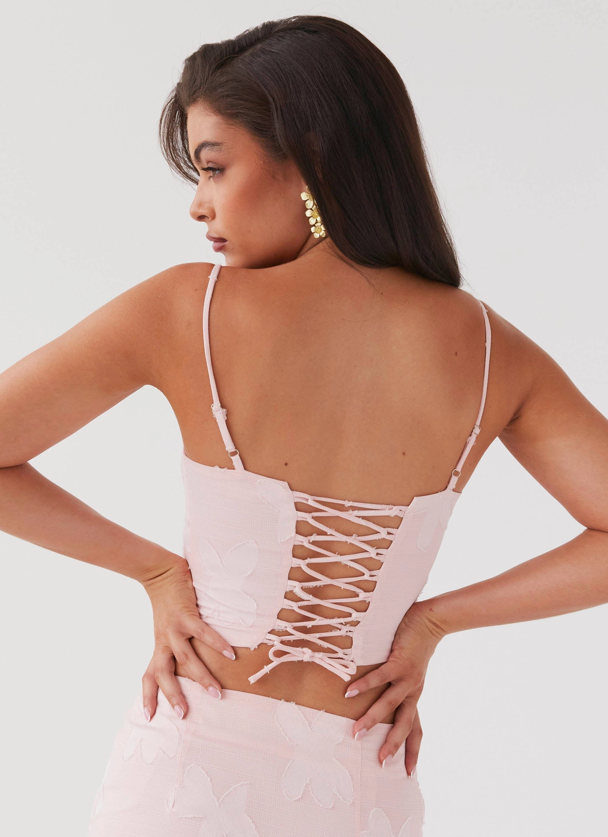 Cozy Knit Best Love Lace Up Top - Pink Petal