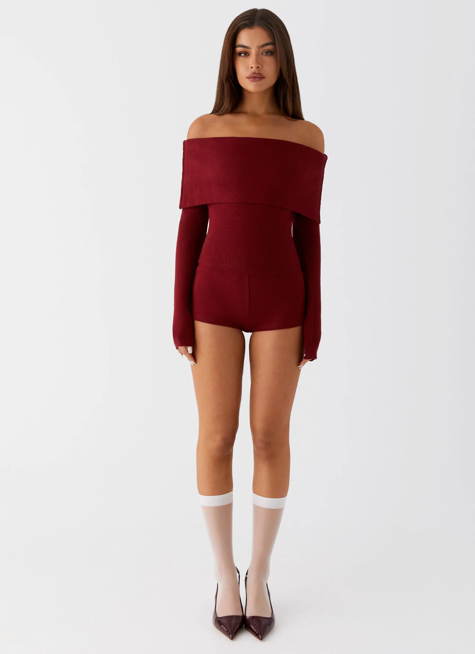 Yarn Dyed Stripes Spectate Long Sleeve Top - Maroon