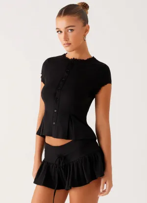 Landon Button Up Top - Black Lightweight Material