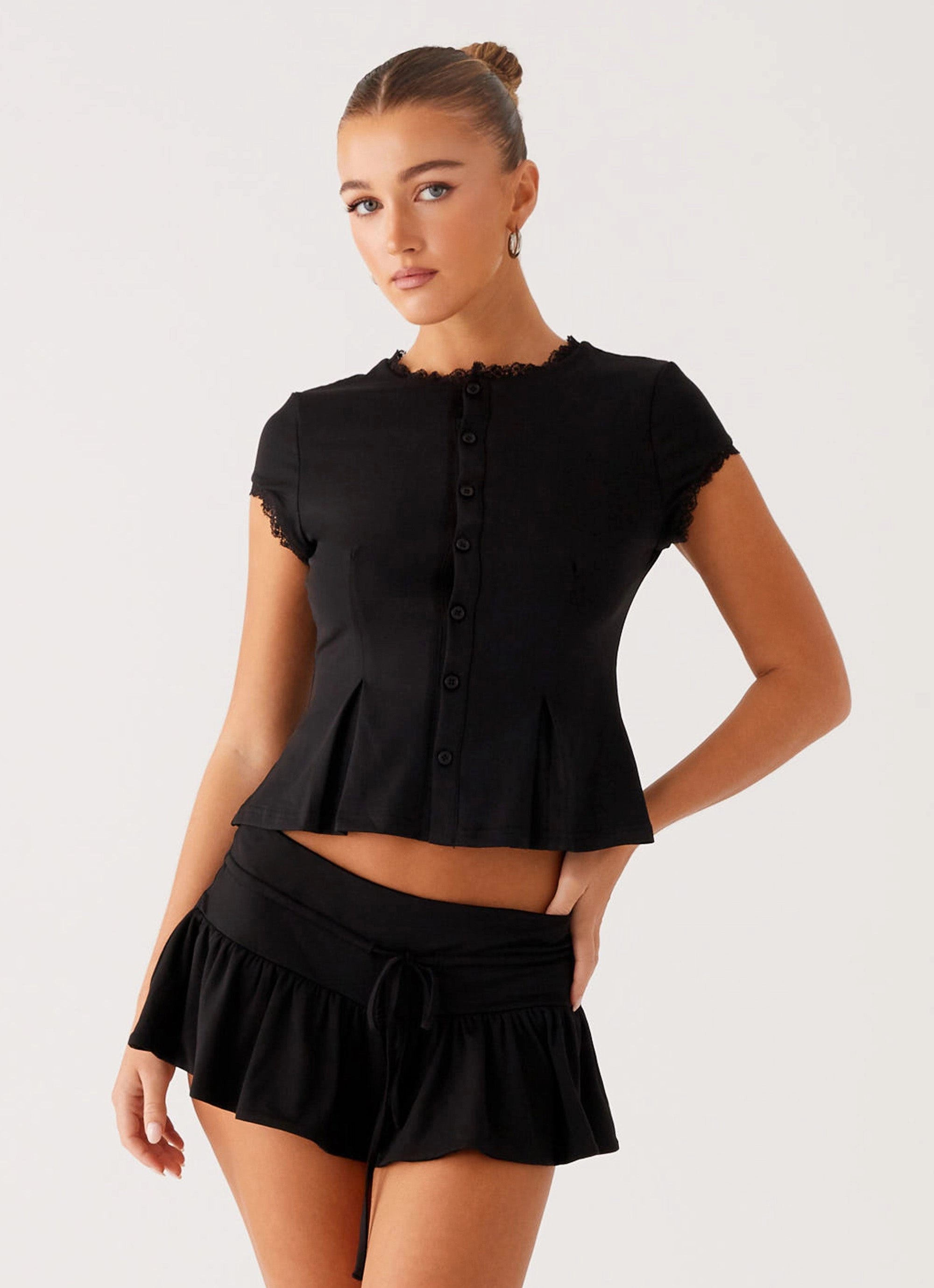 Landon Button Up Top - Black Seamless Design