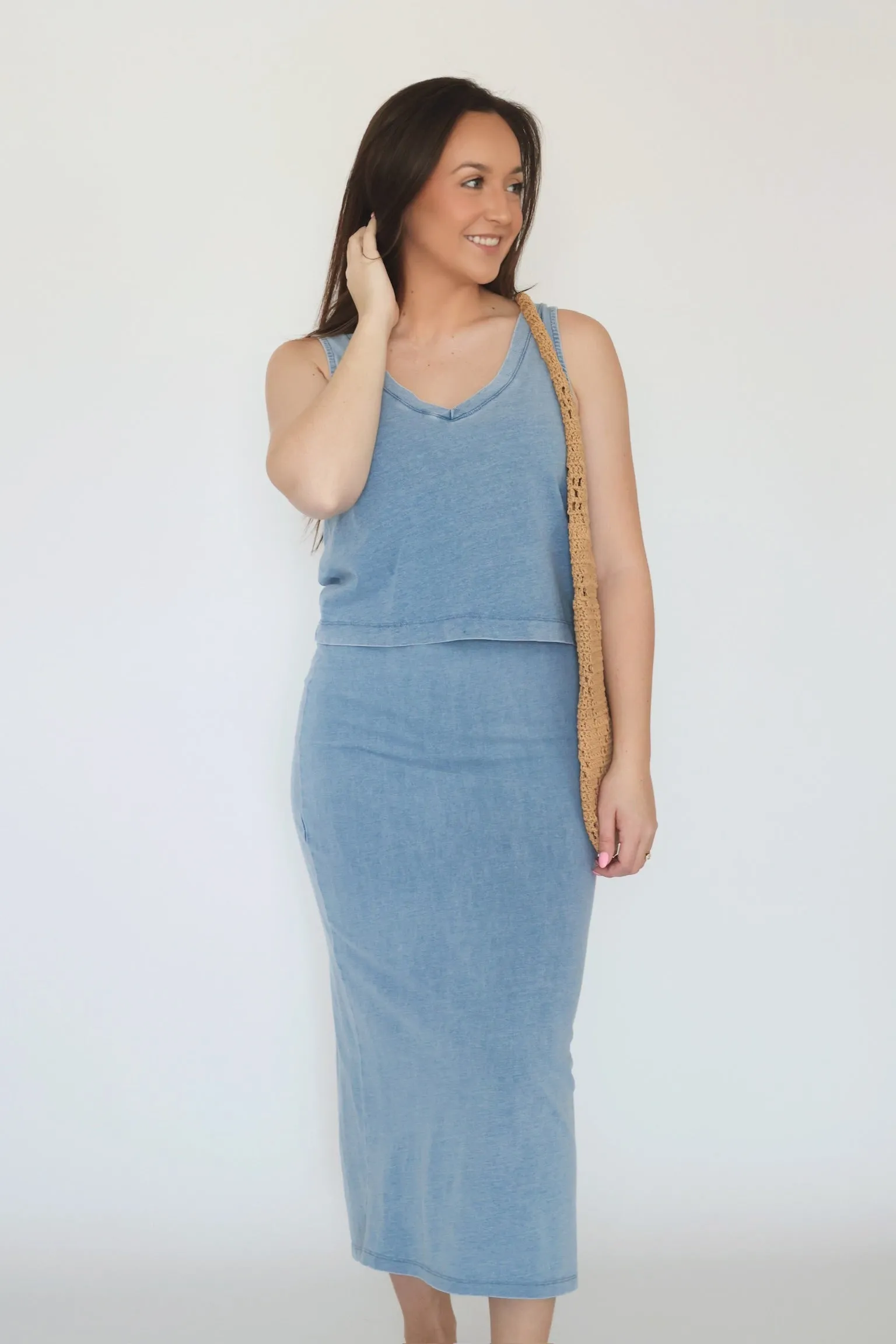 Formal Tank Sloane V-Neck Denim Tank - Medium Indigo