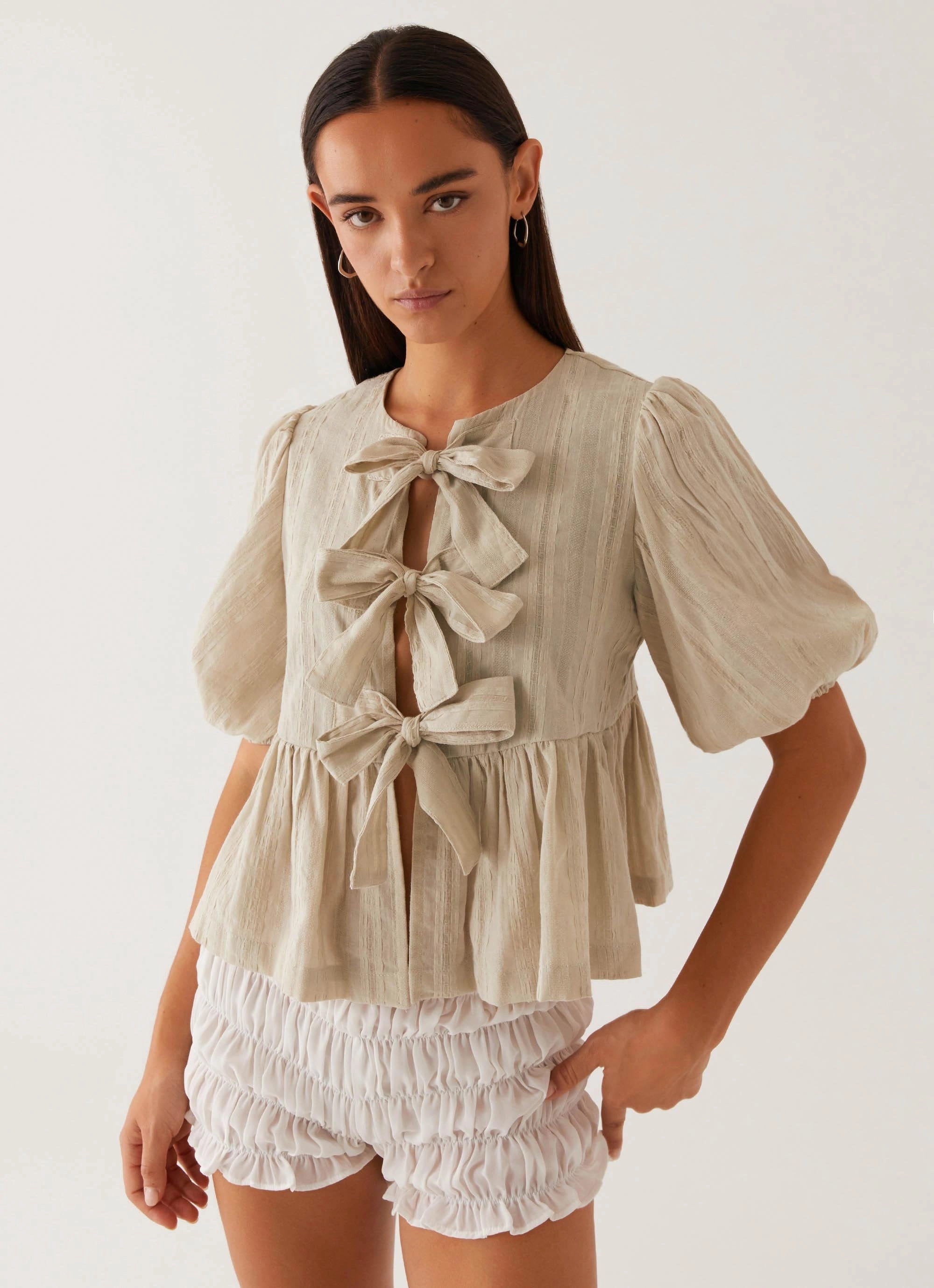 Formal Shirt ZipClosure Western Wind Tie Top - Sage