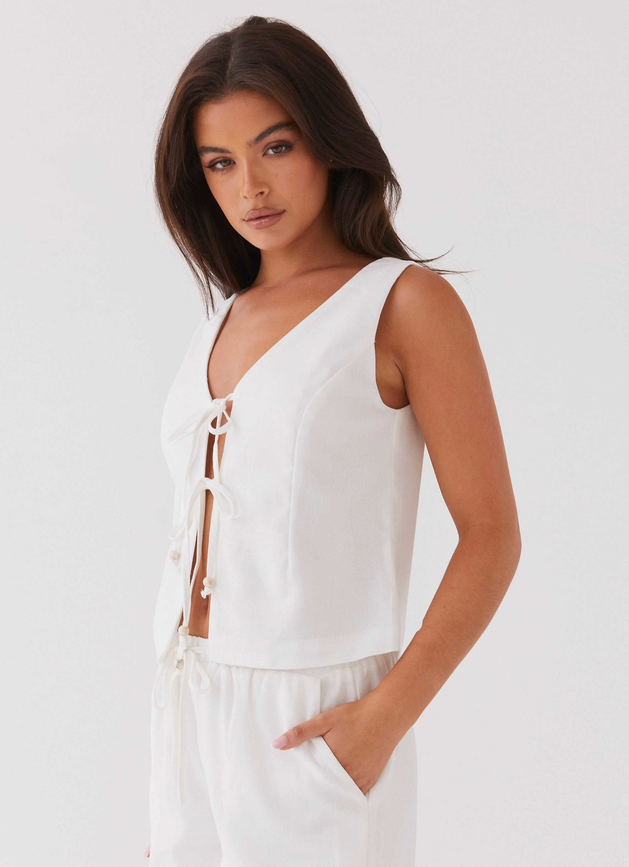 Tina Linen Vest Top - White Erasable Surface Coating