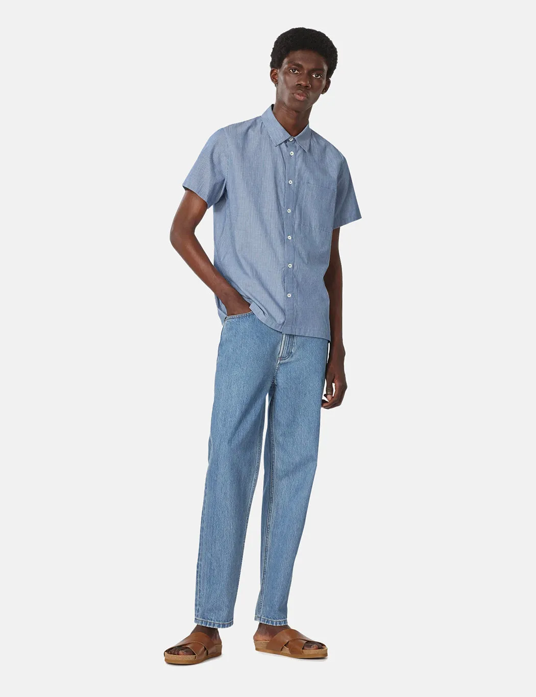A.P.C. Bruce Short Sleeve Shirt (Striped Chambray) - Blue