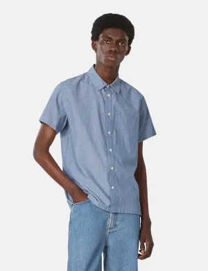 A.P.C. Bruce Short Sleeve Shirt (Striped Chambray) - Blue