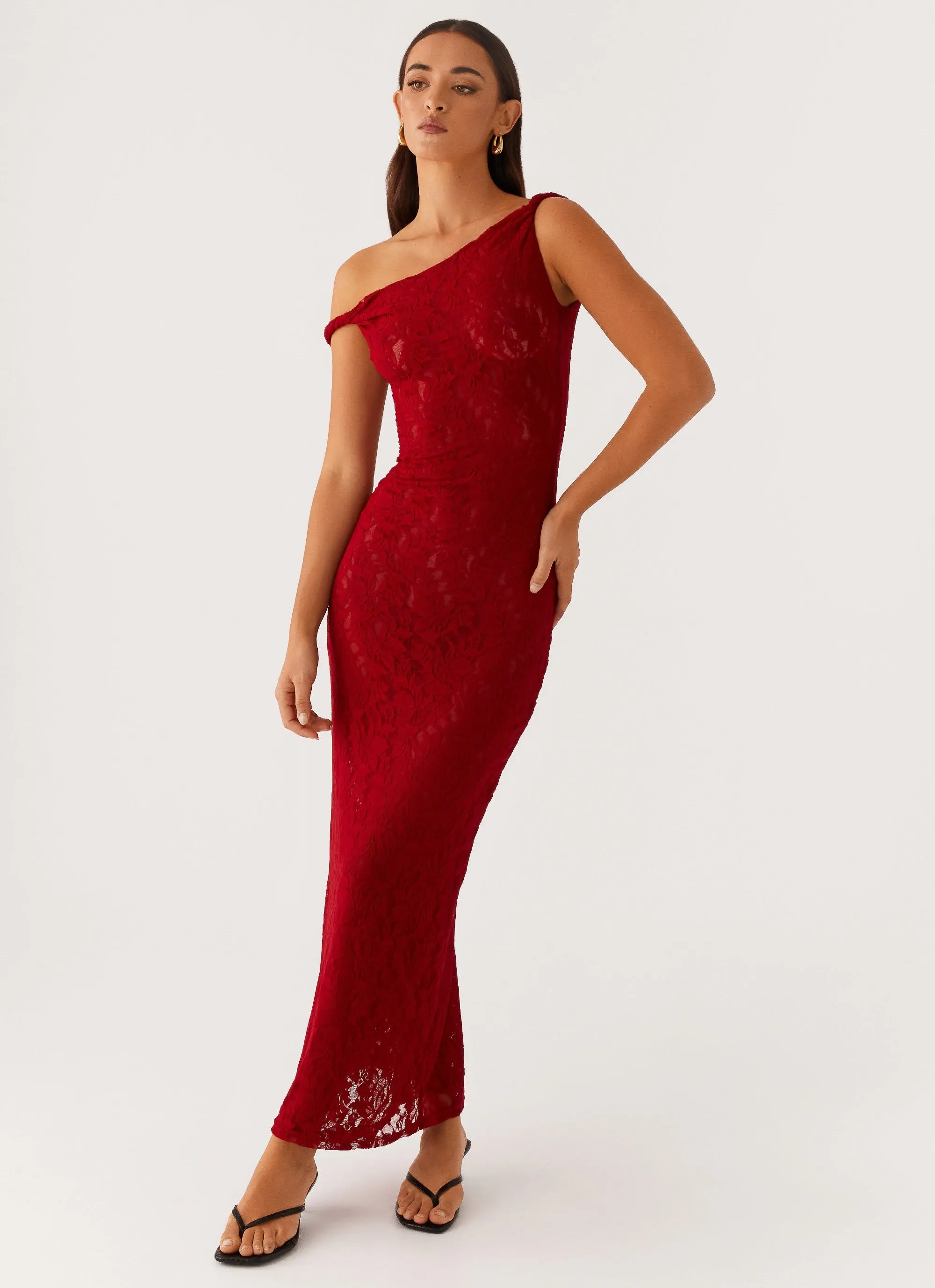 Arabella Twist Shoulder Maxi Dress - Maroon Love Blend Effortless Style