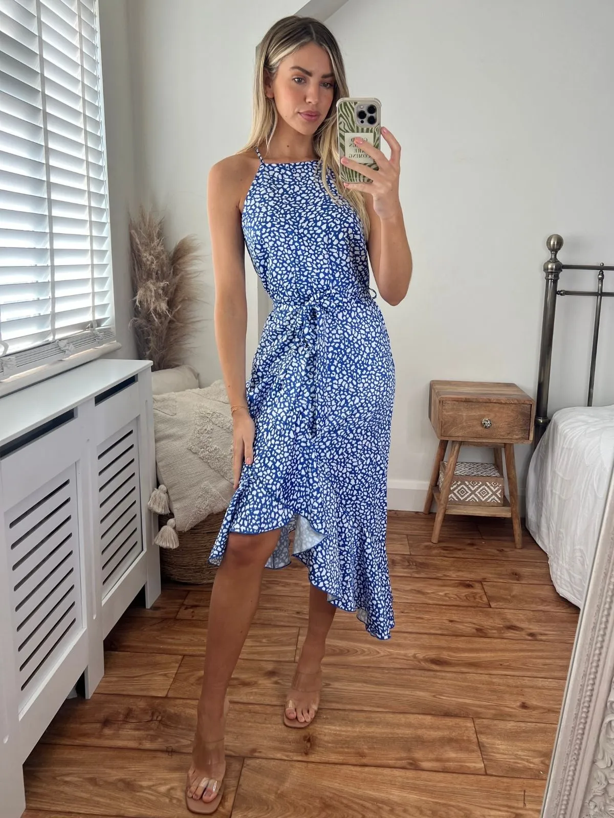 Work Favorite Ariana Halter Frill Dress / Blue Pebble