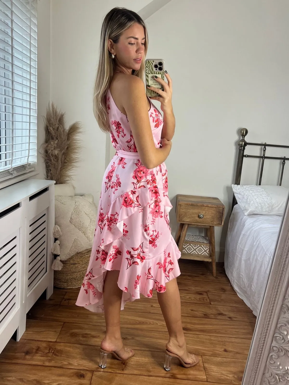 Ariana Halter Frill Dress / Blush Floral Comfortable fit dress for all body types Flawless Fit