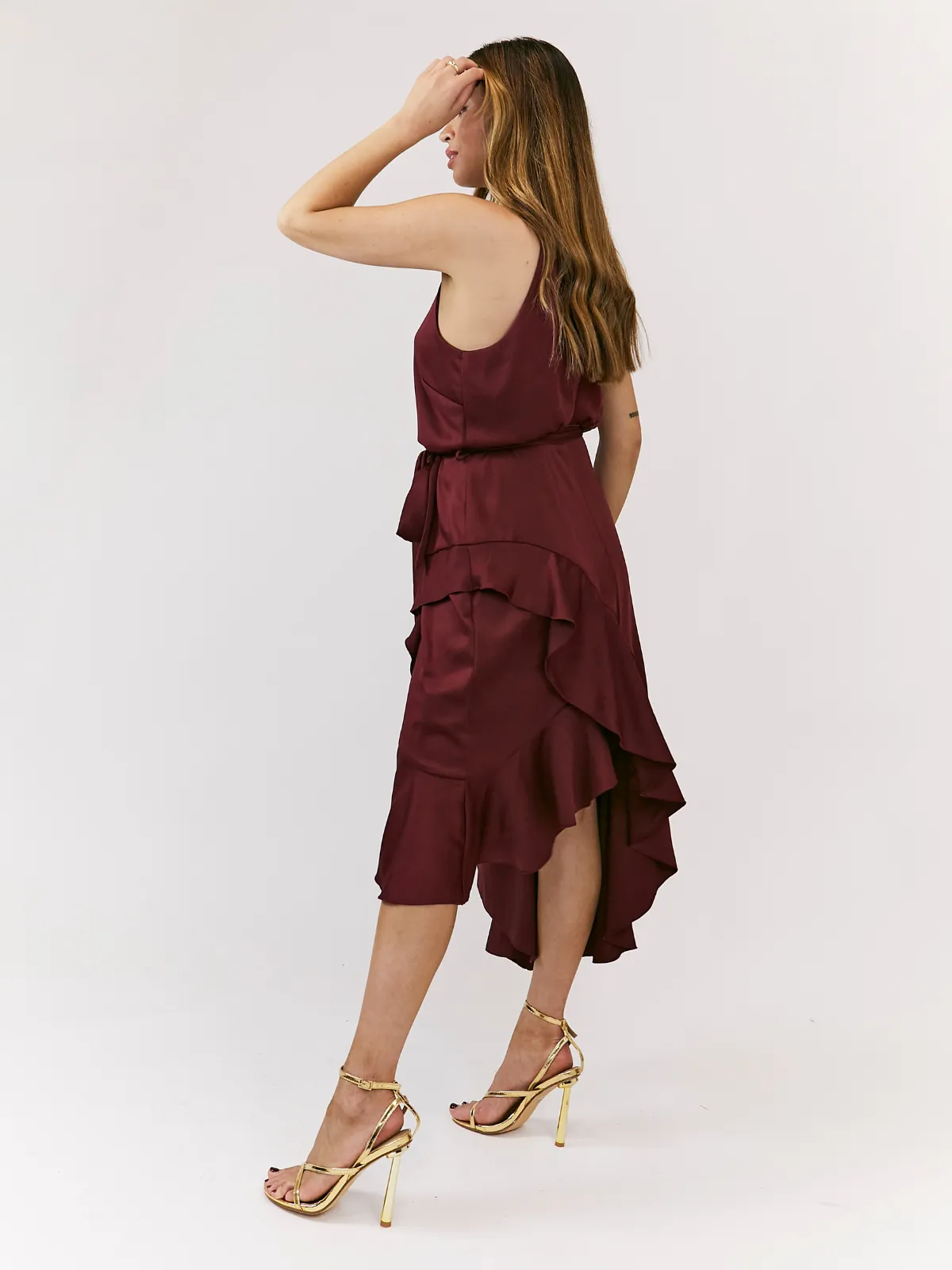 Ariana Halter Frill Dress / Mulberry Red Fluid Shape Must Have