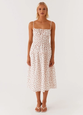 Arla Midi Dress - Red Ditsy Floral Cool Comfort