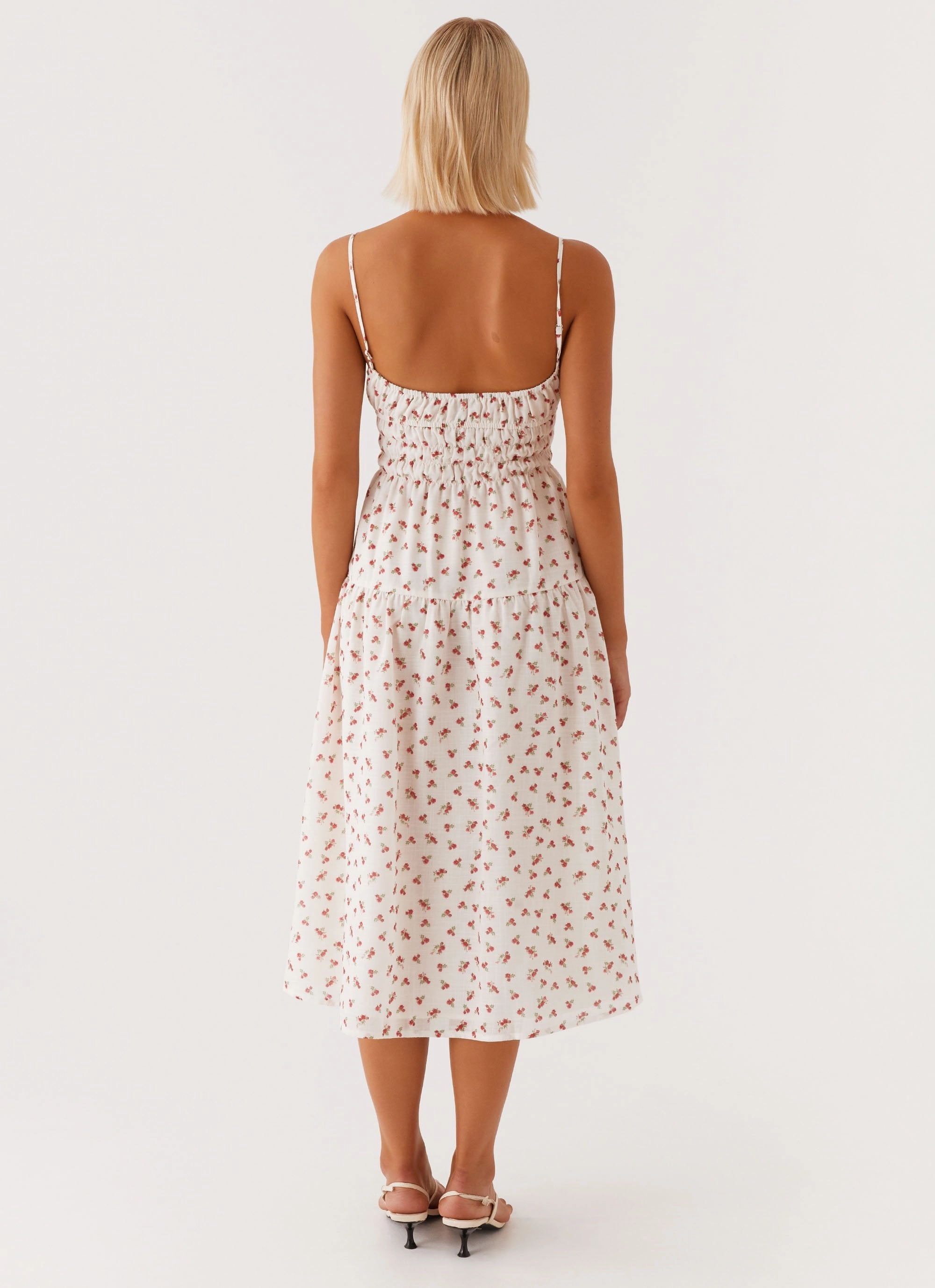 Arla Midi Dress - Red Ditsy Floral Urban Favorite Theater-Night