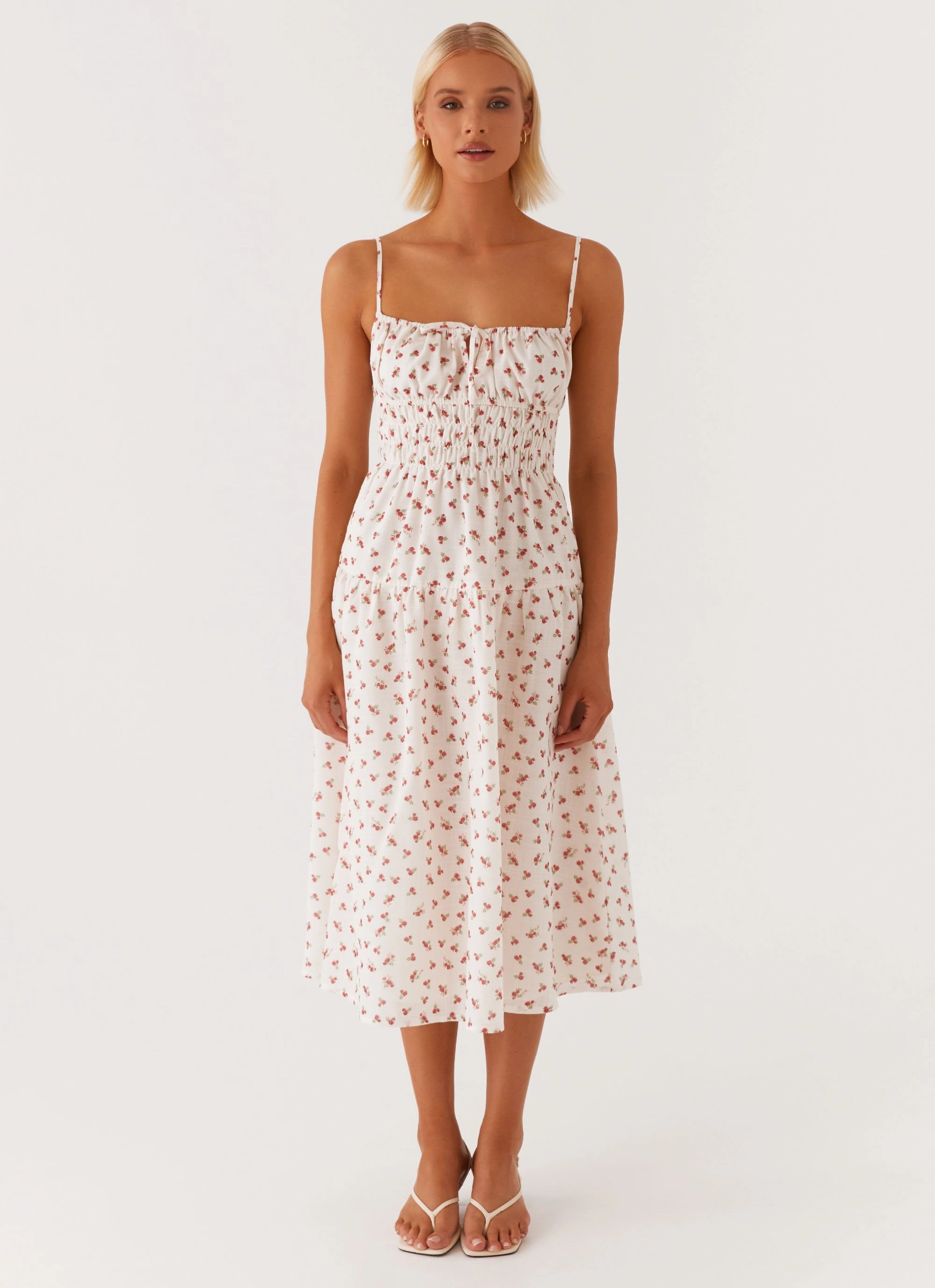 Arla Midi Dress - Red Ditsy Floral Cool Comfort