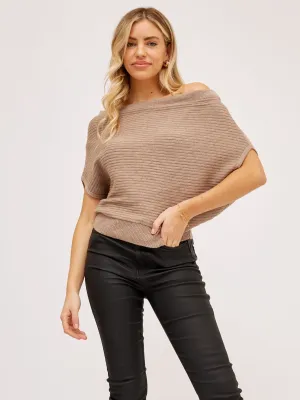 Ashleigh Knitted Off-Shoulder Top / Beige Marl Ultra Soft