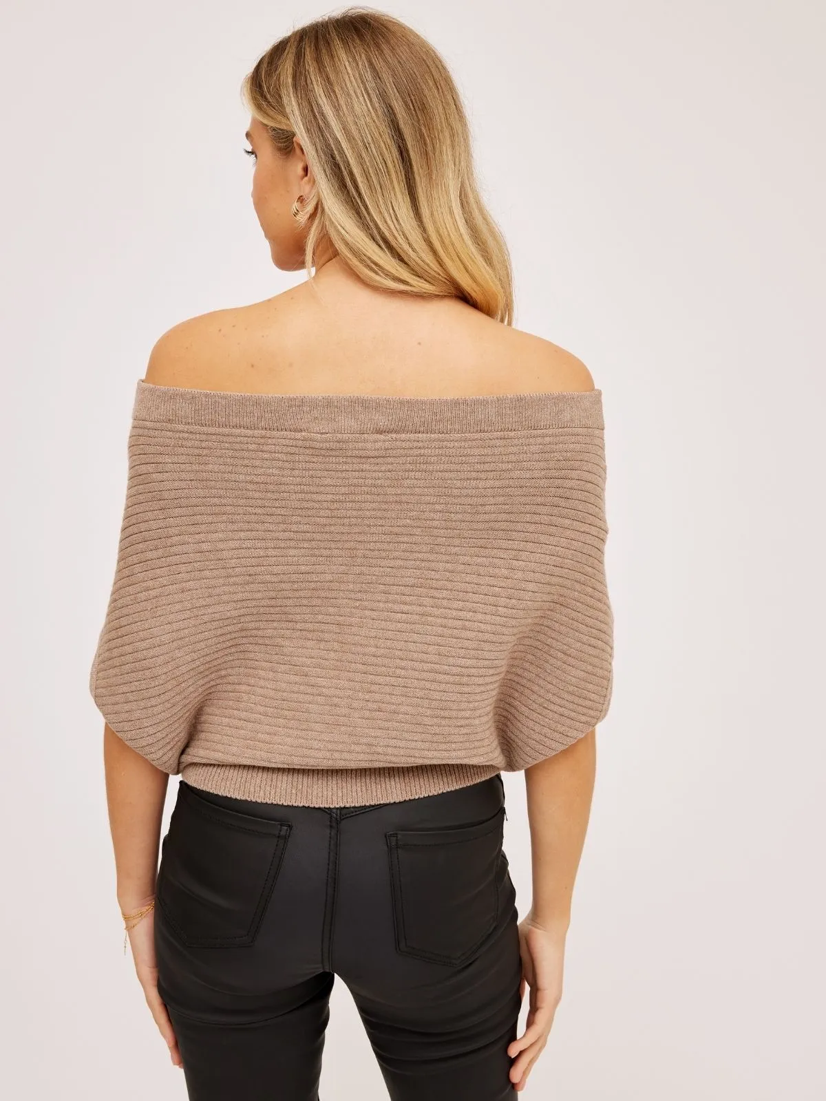 Ashleigh Knitted Off-Shoulder Top / Beige Marl Chunky Cable Pattern Knitwear Repair Toolkit