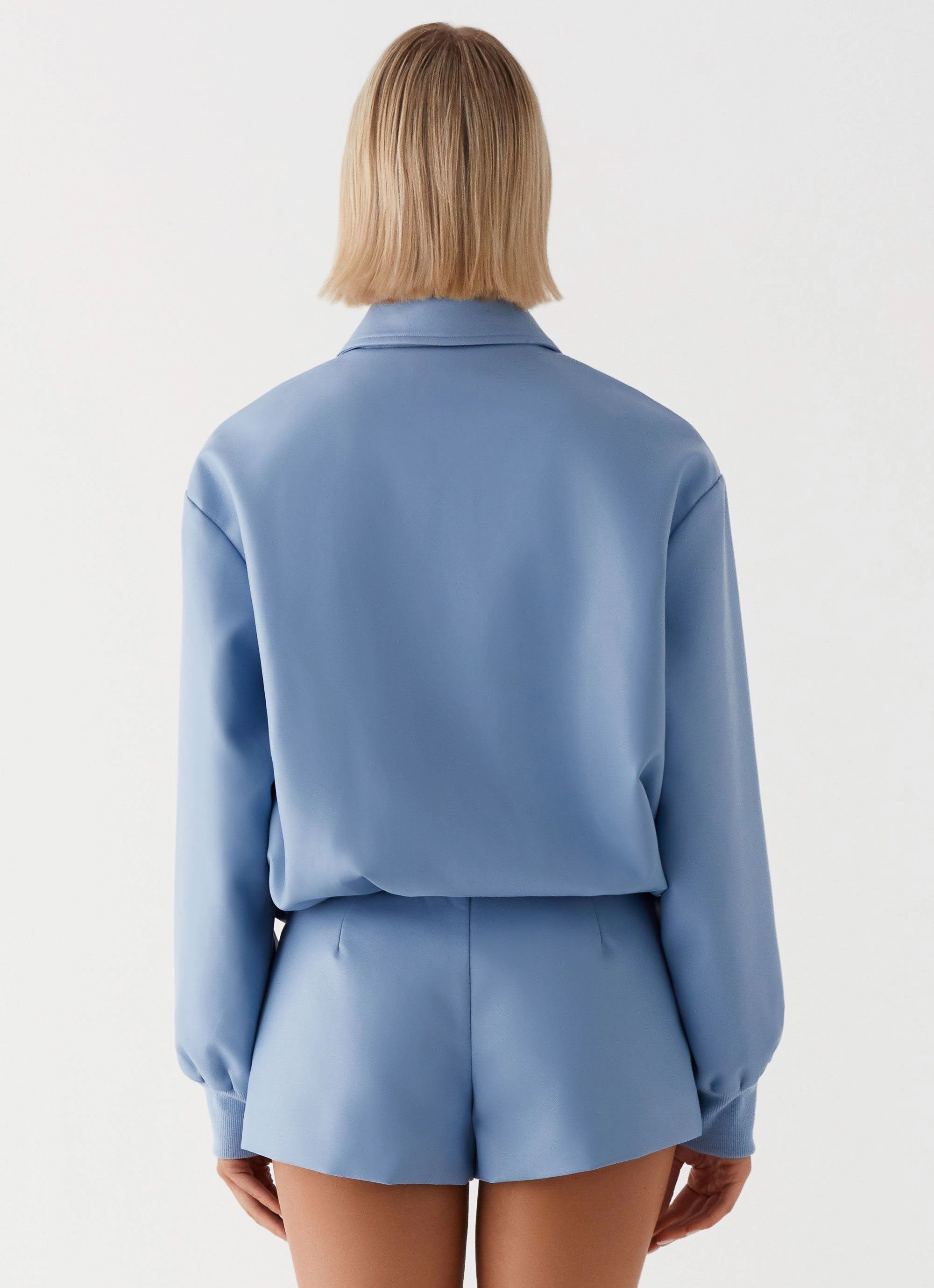 Aspen Oversized Bomber Jacket - Blue ButterSoftTexture Summer Wardrobe