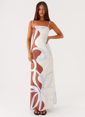 Aster Bloom Maxi Dress - Bloom Wave Print Ruffle Hem