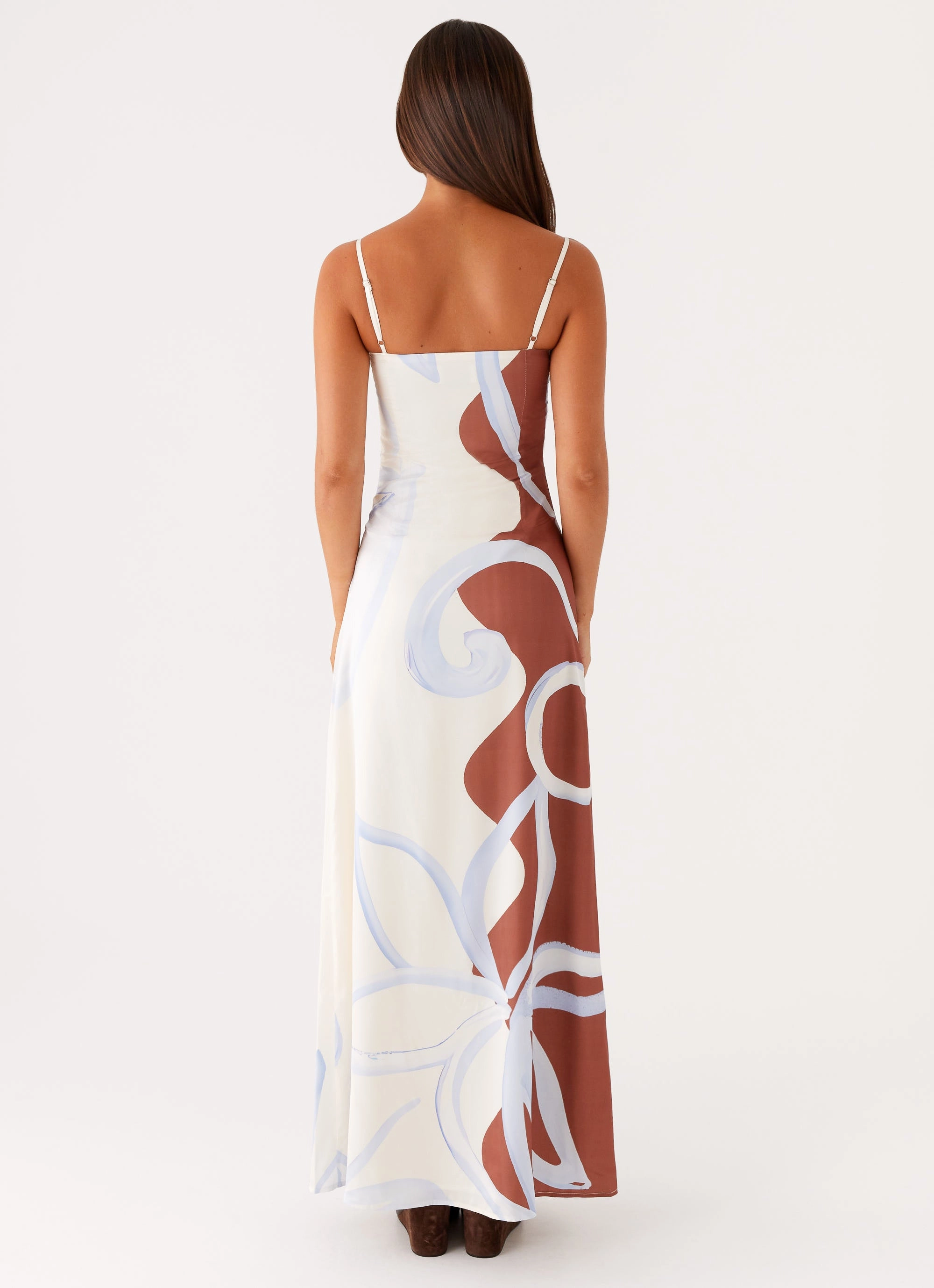 Aster Bloom Maxi Dress - Bloom Wave Print Trendy Waistband