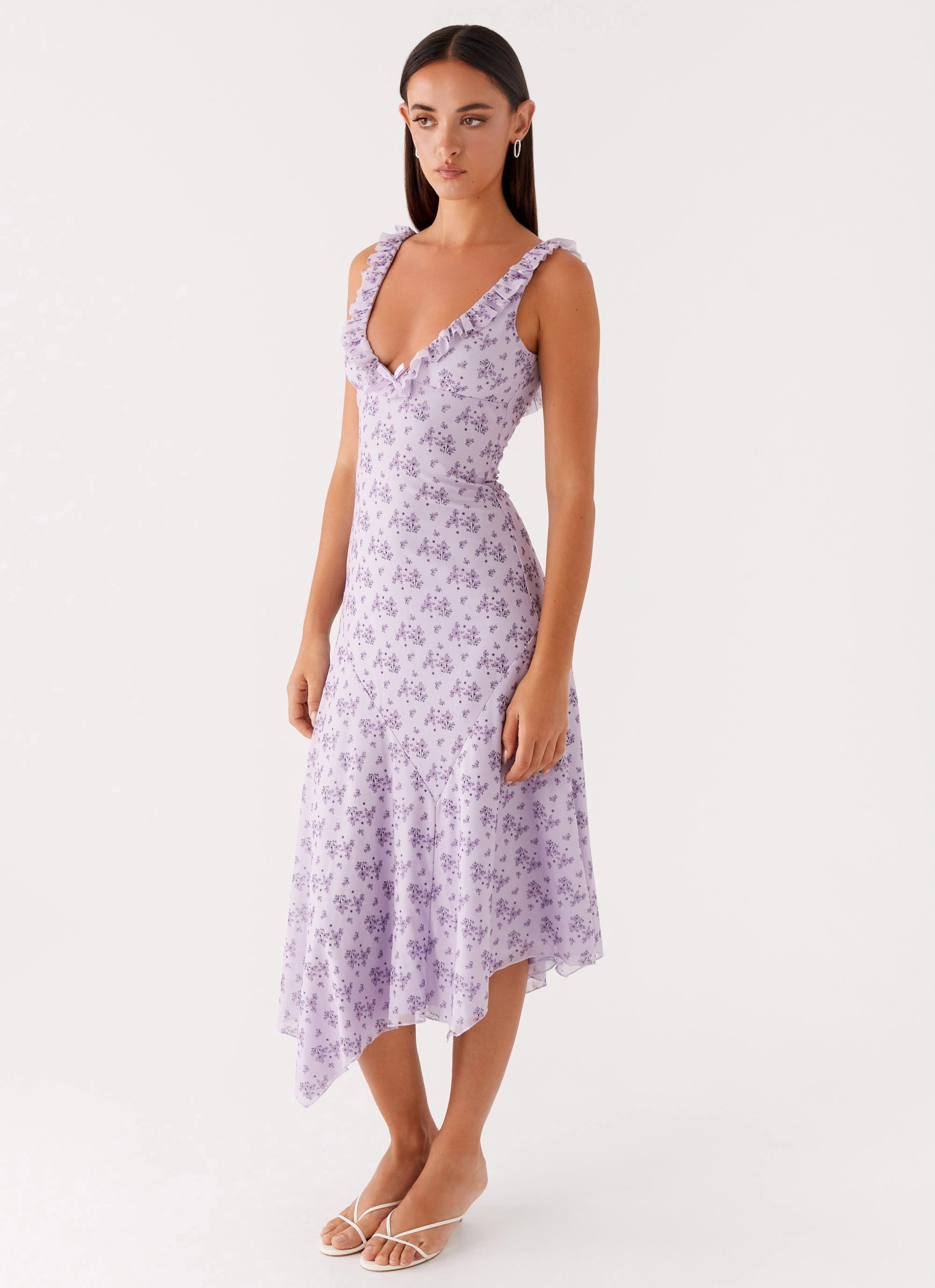 Asteri Midi Dress - Lavender Meadow High Hemline