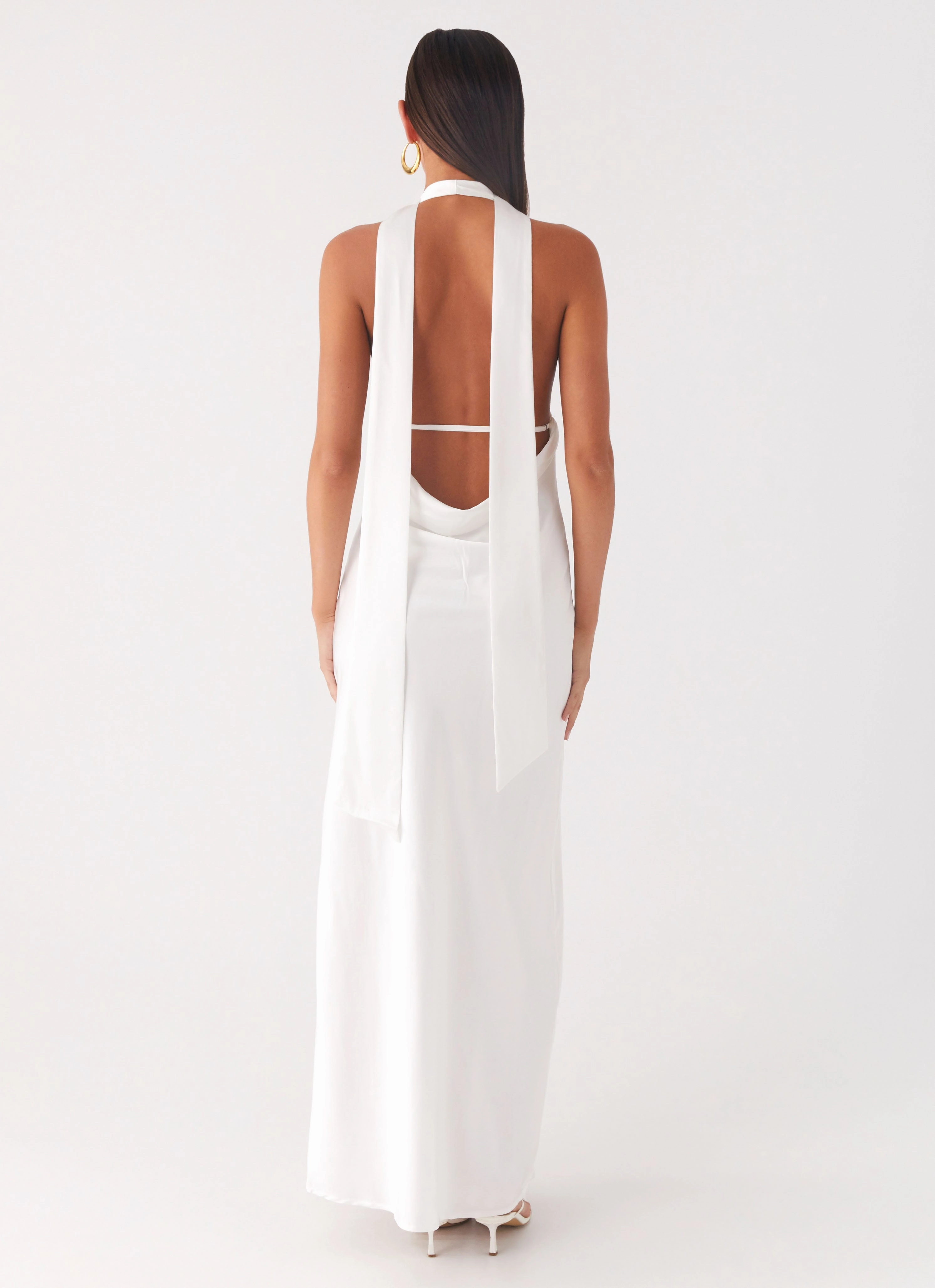 Soft and Chic Alicia Satin Halter Maxi Dress - White