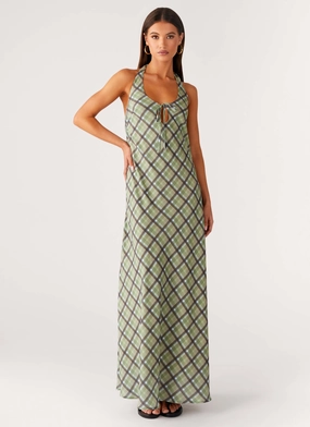 Coralie Maxi Dress - Cedar Check Fall Comfort