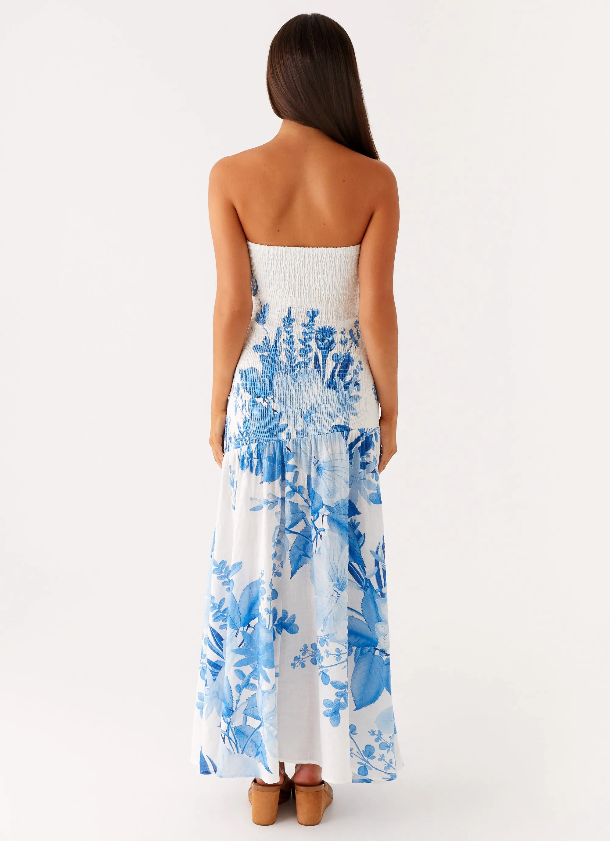 Rebecca Maxi Dress - Blue Floral Print Feminine Tailoring Lazy Pick