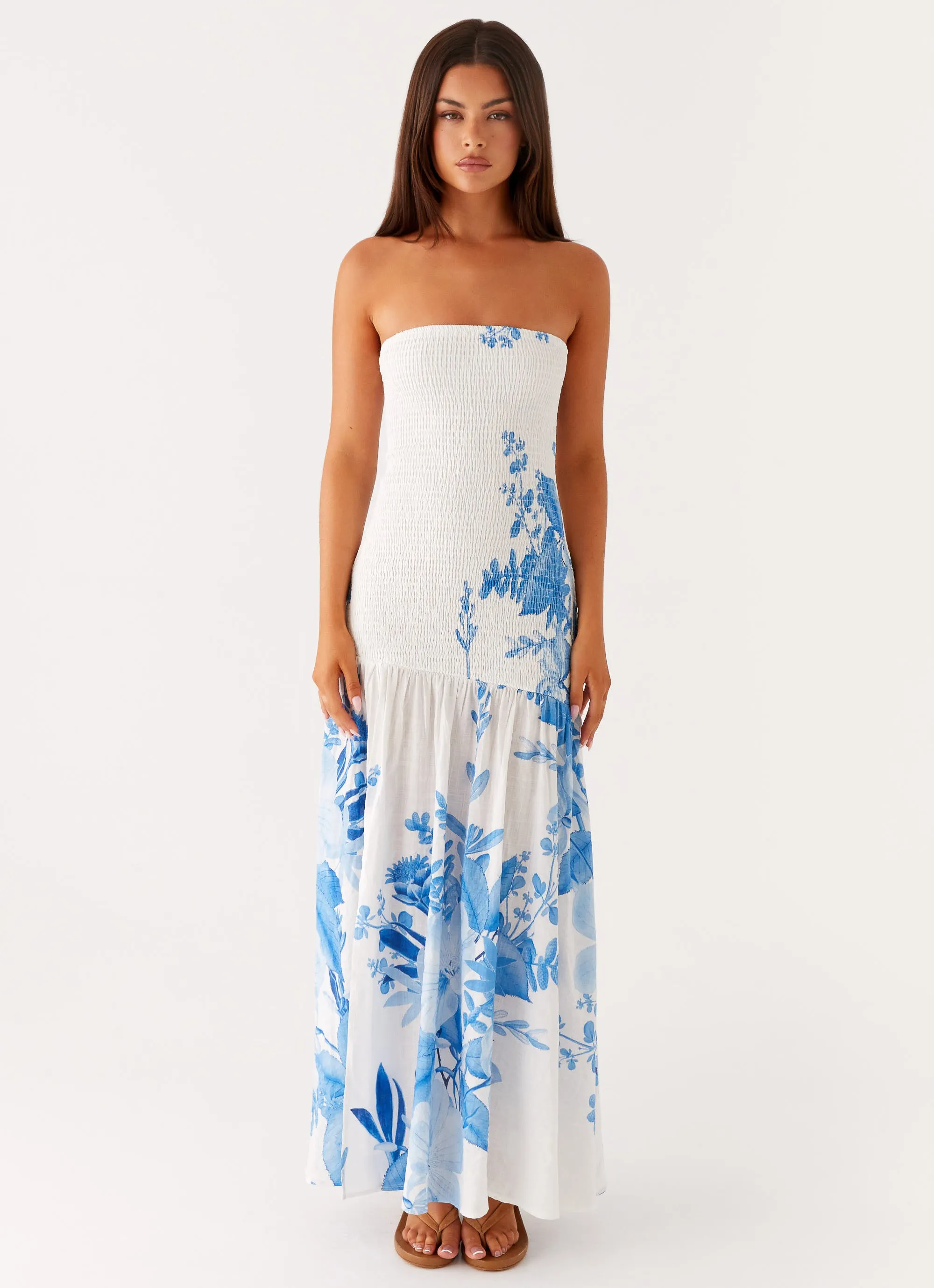 Sleek Layer Comfort Mode Rebecca Maxi Dress - Blue Floral Print