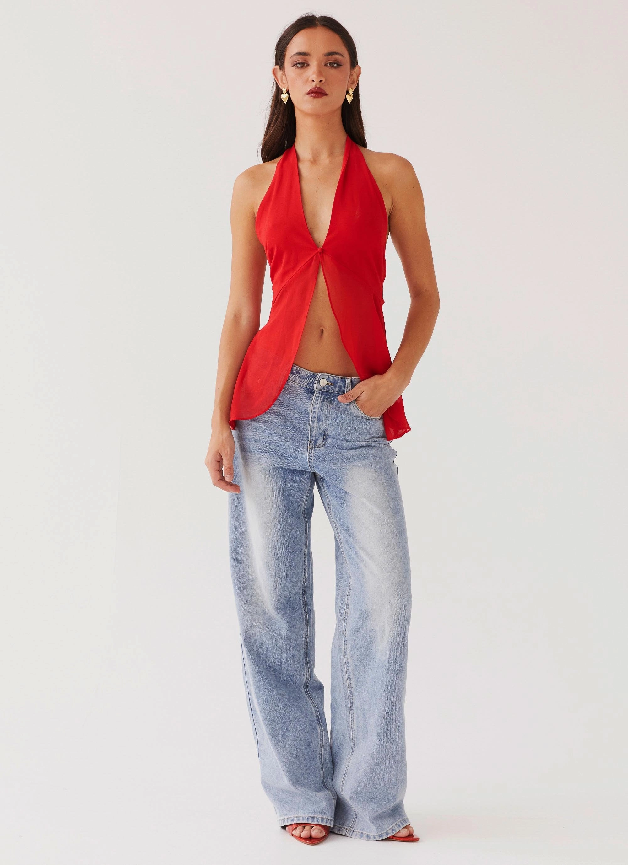 At Last Halterneck Top - Rouge Red Breathable Construction