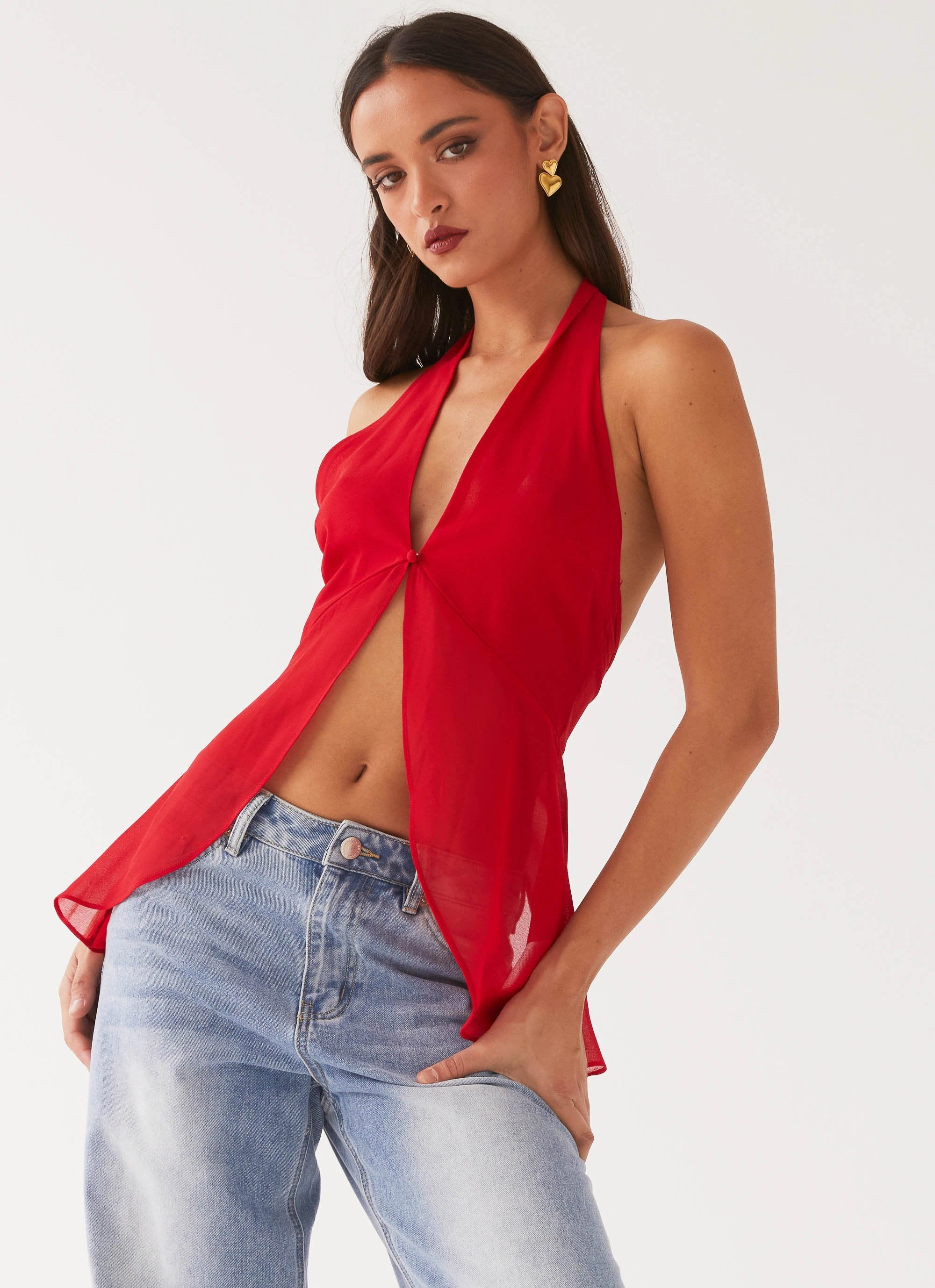 SlipResistant Compact TravelFriendly Design At Last Halterneck Top - Rouge Red