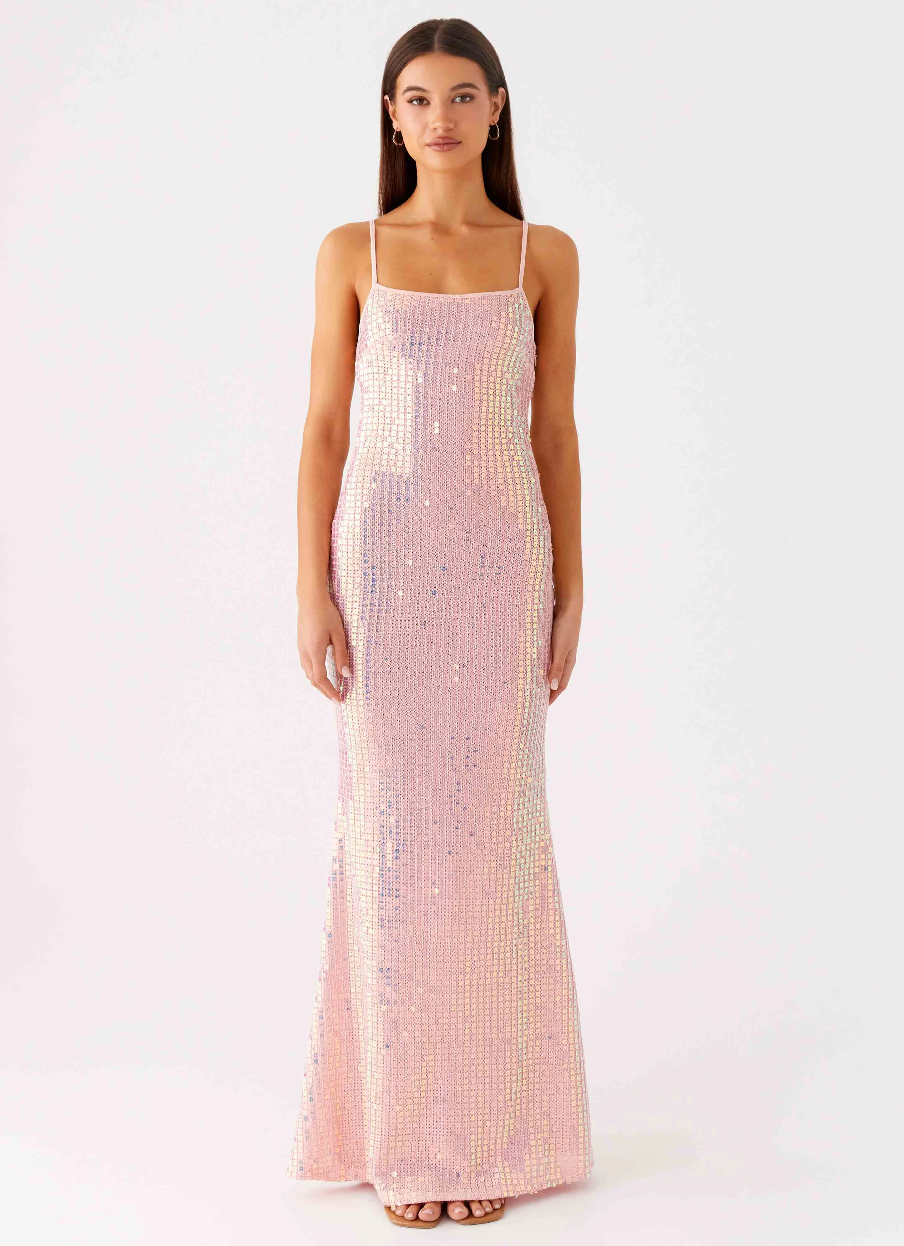 Attitude Knit Sequin Maxi Dress - Iridescent Pink Subtle Motion ComfortFitDesign