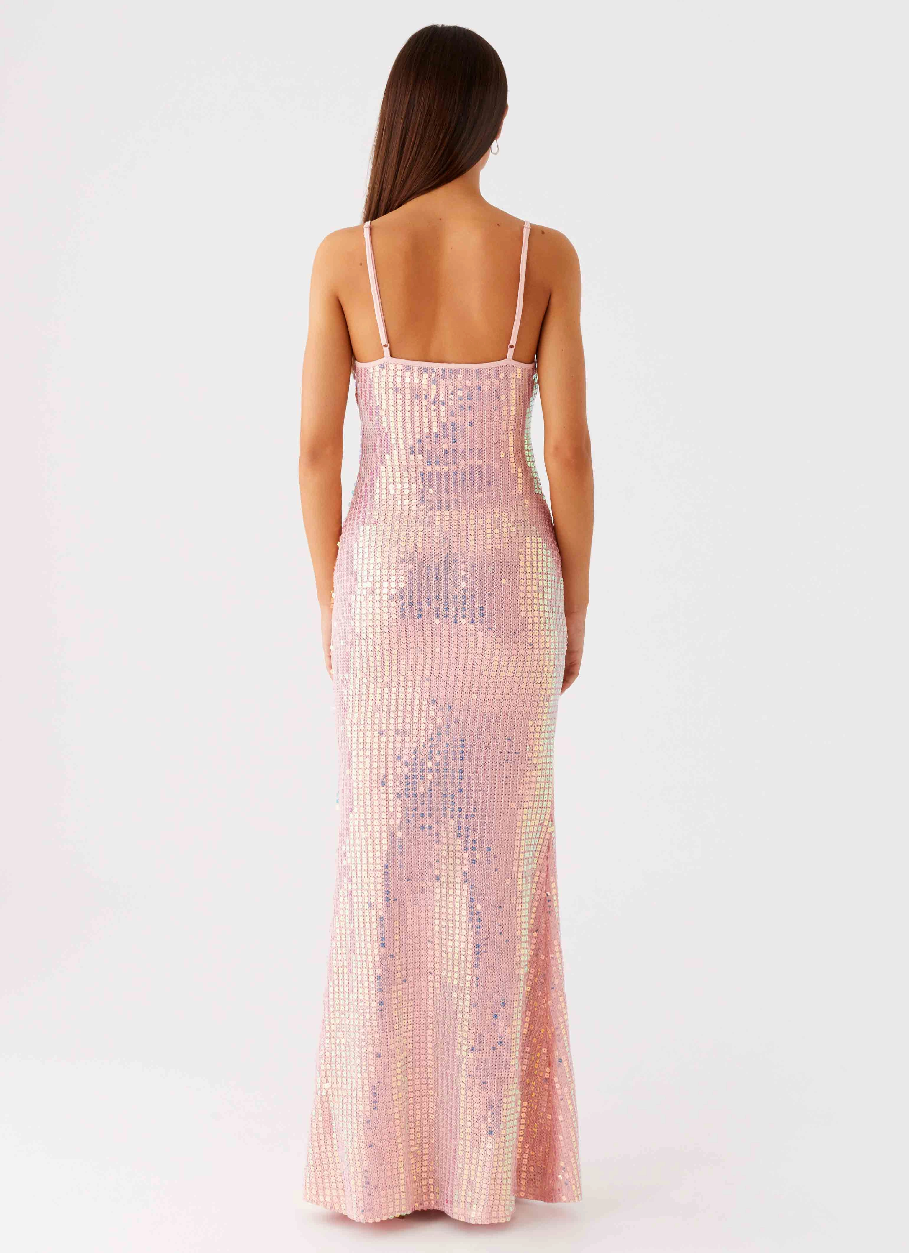 Attitude Knit Sequin Maxi Dress - Iridescent Pink Elegant Look