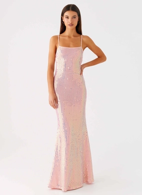 Attitude Knit Sequin Maxi Dress - Iridescent Pink Chic casual