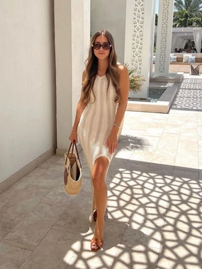 August Crochet Open Back Maxi Dress / Cream Relax Motion Classic Waistband