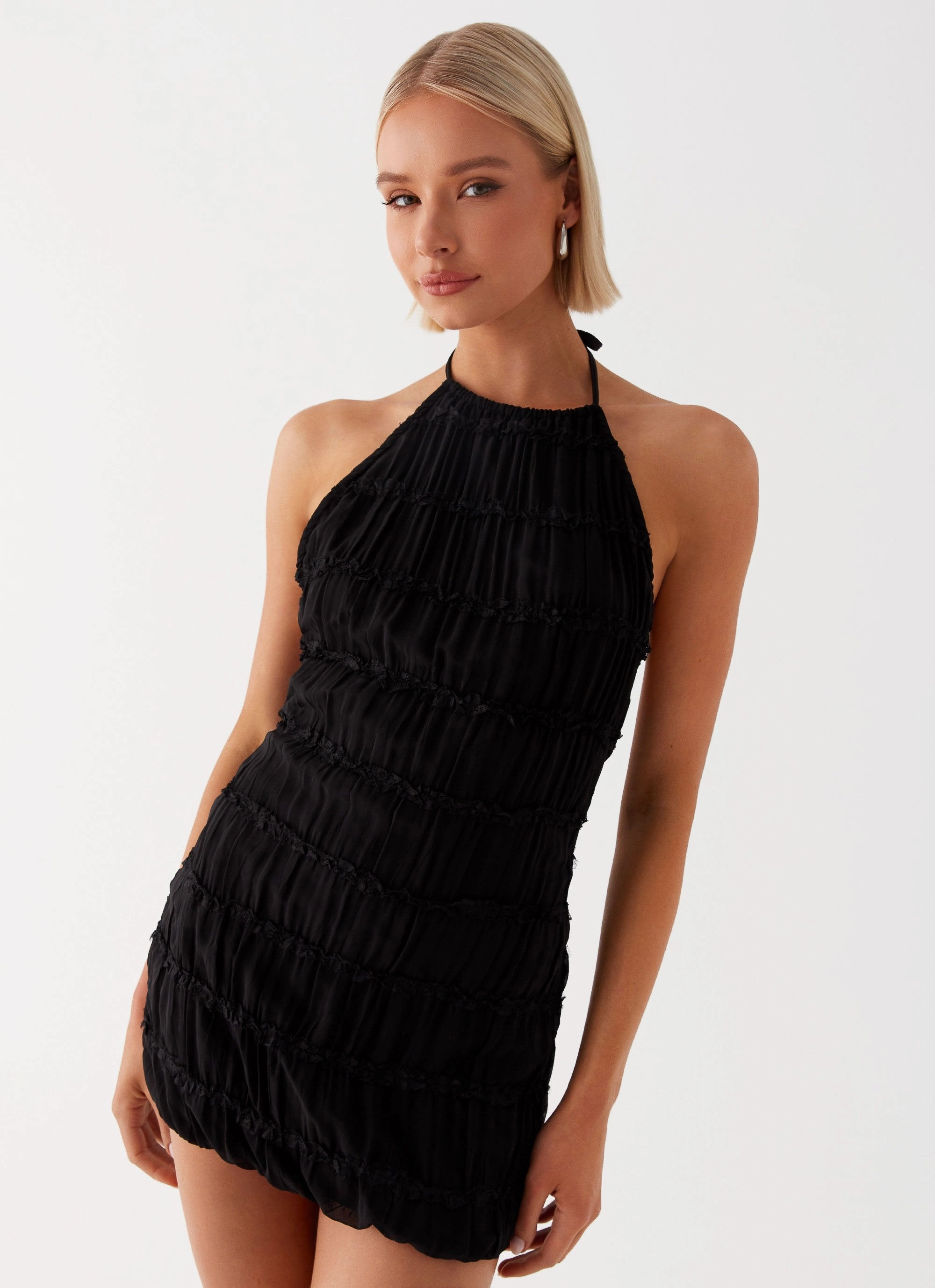 Aullie Mini Dress - Black Stain-Resistant Easy Texture