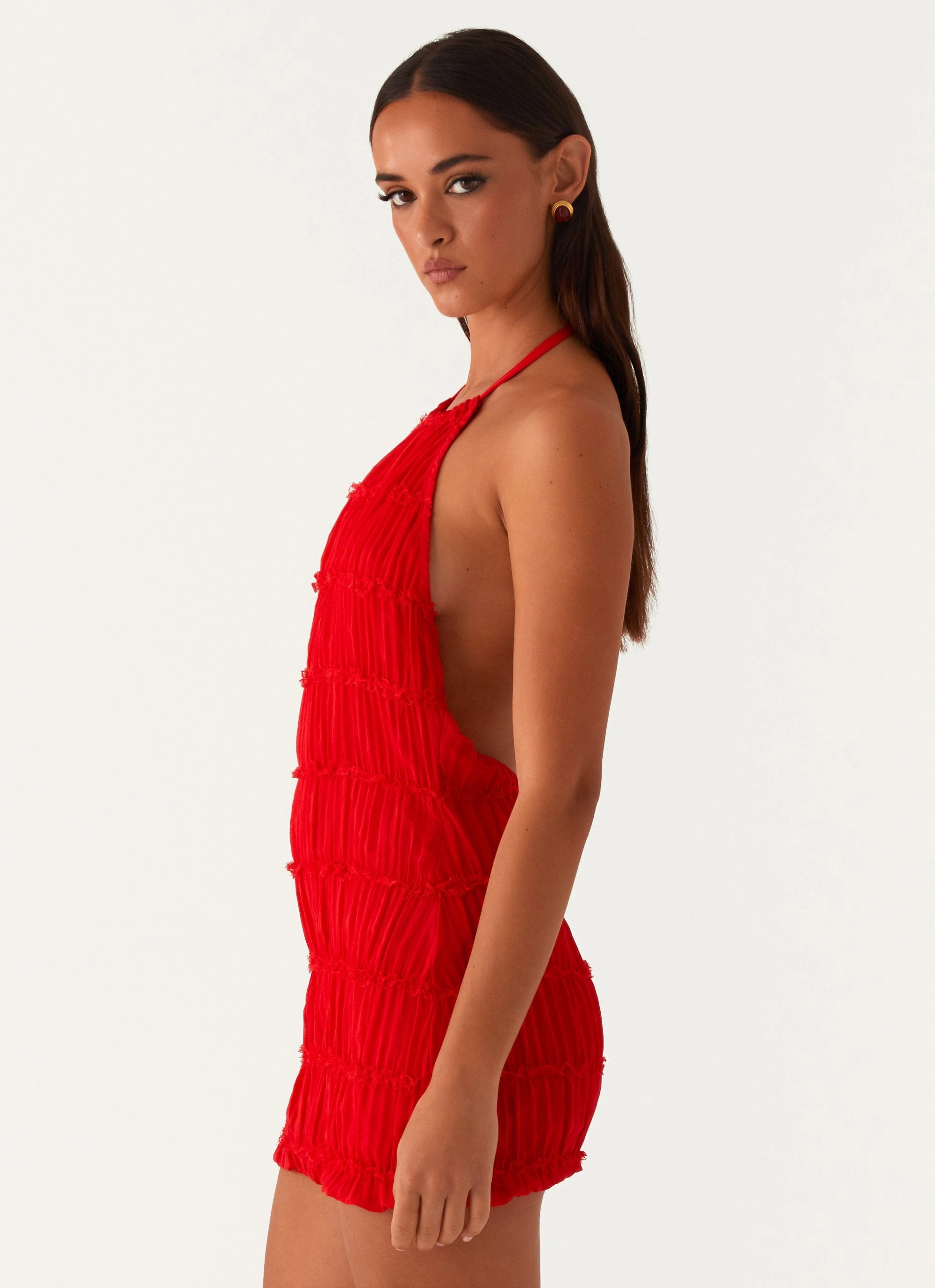 Aullie Mini Dress - Red Fashion-forward day dress Chic Direction