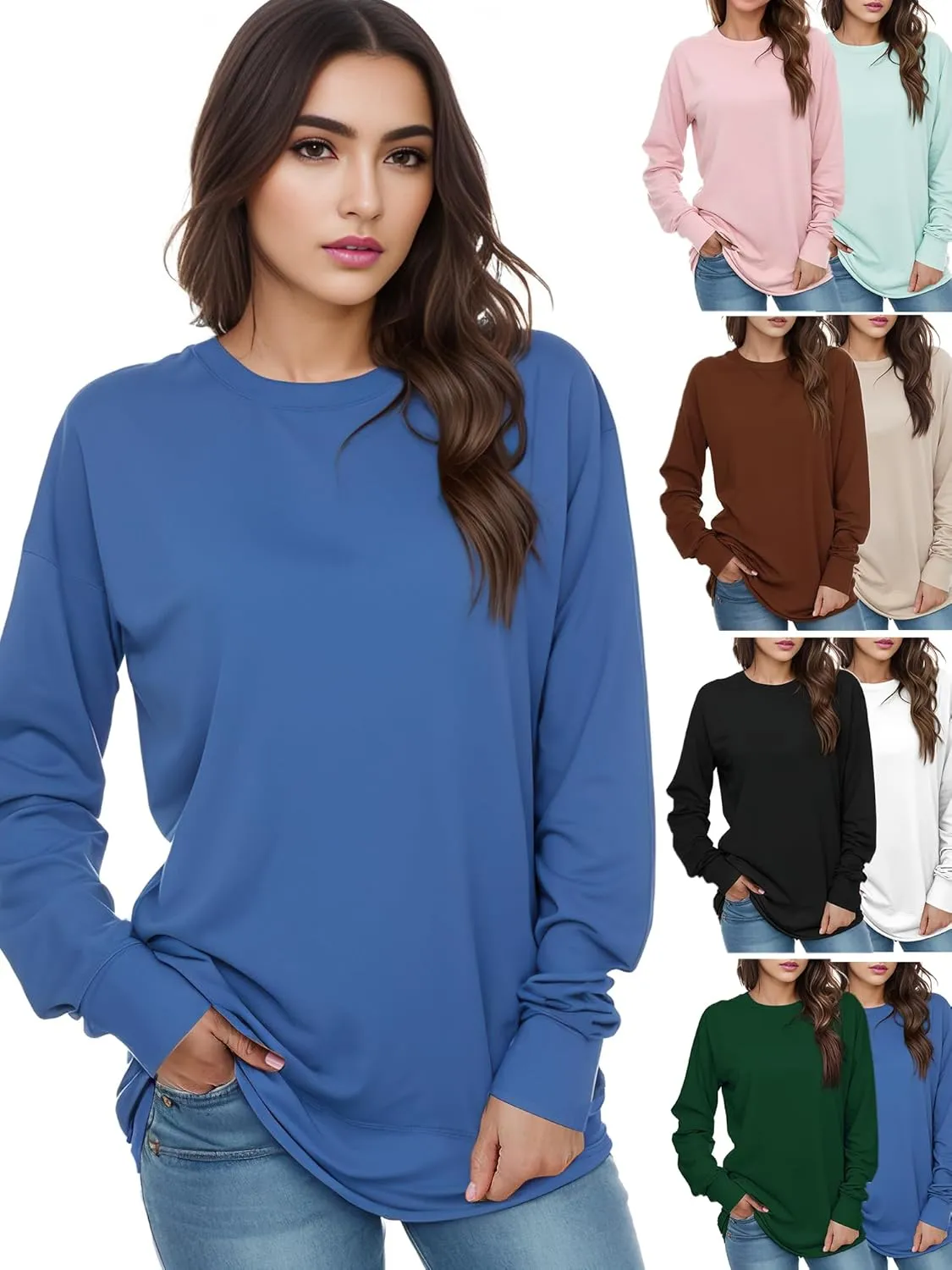 AURUZA Womens Sweatshirts Hoodies Fleece Crewneck Oversized Pullover Sweaters Casual Fall Clothes