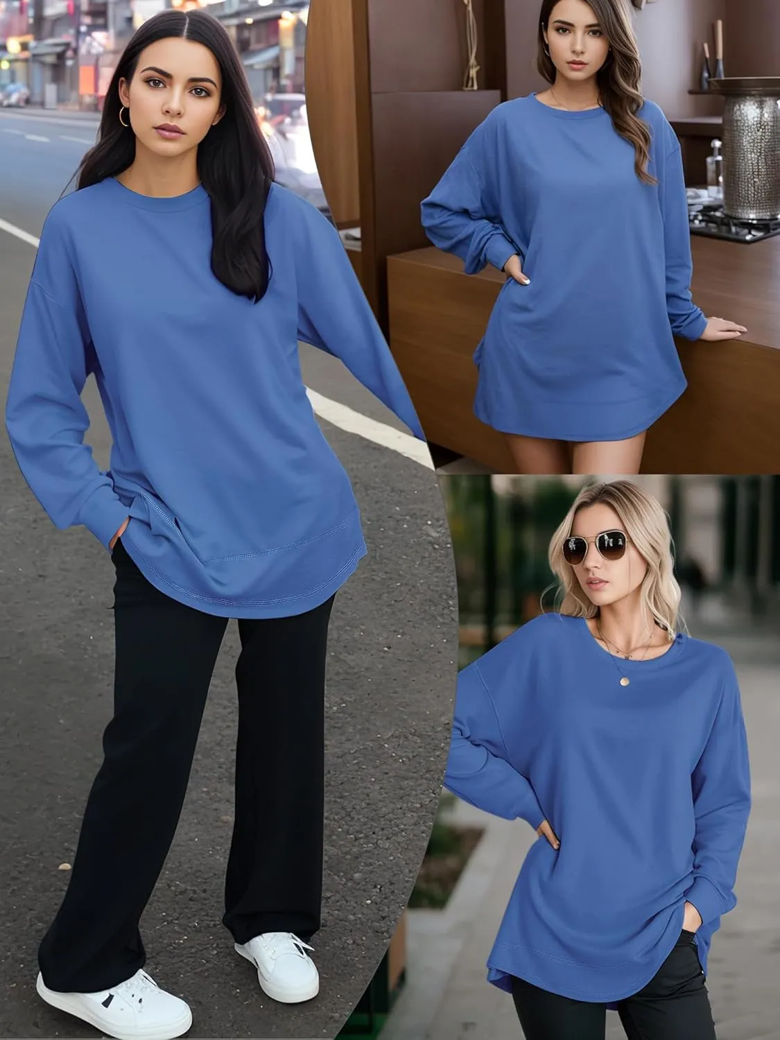 AURUZA Womens Sweatshirts Hoodies Fleece Crewneck Oversized Pullover Sweaters Casual Fall Clothes