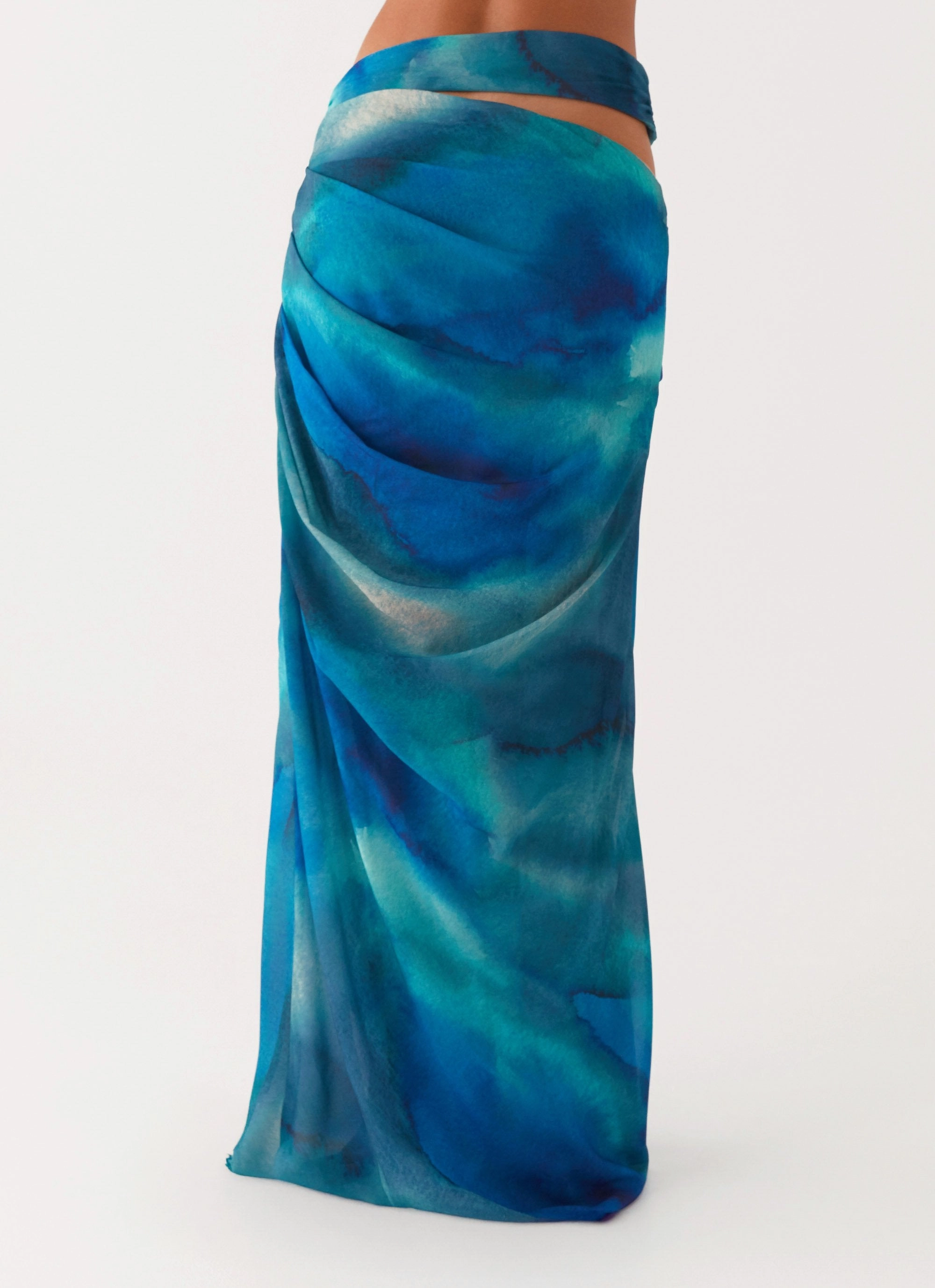 Austin Cut Out Maxi Skirt - Blue Tie Dye Statement Color