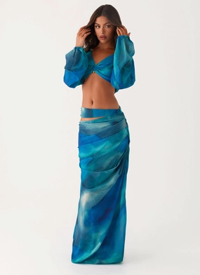One size fits most Austin Cut Out Maxi Skirt - Blue Tie Dye